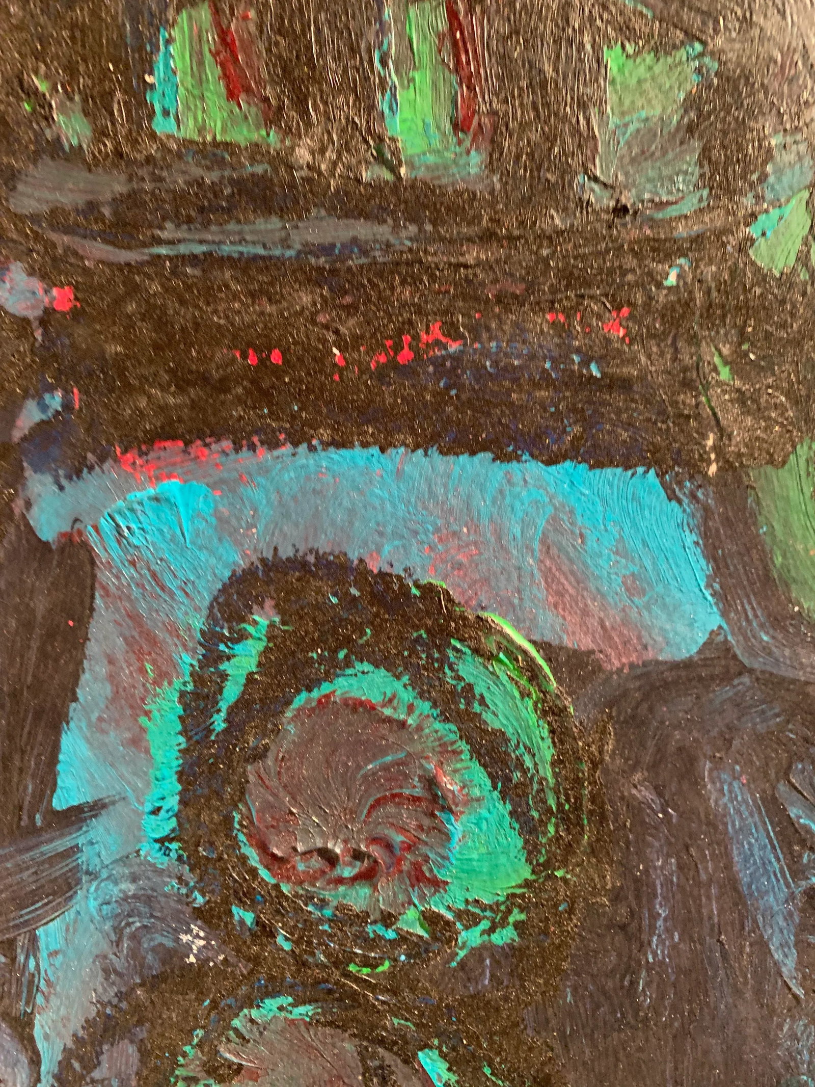 "Red Cheeks" C 2000 Outsider Artist Abstract Figure Painting - 4