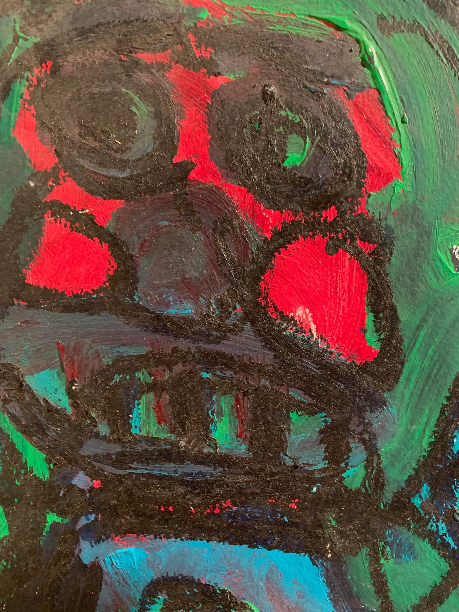 "Red Cheeks" C 2000 Outsider Artist Abstract Figure Painting - 6