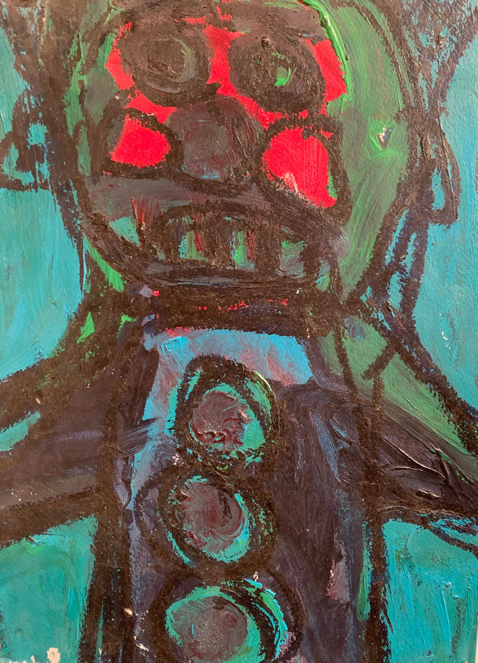 "Red Cheeks" C 2000 Outsider Artist Abstract Figure Painting - 7