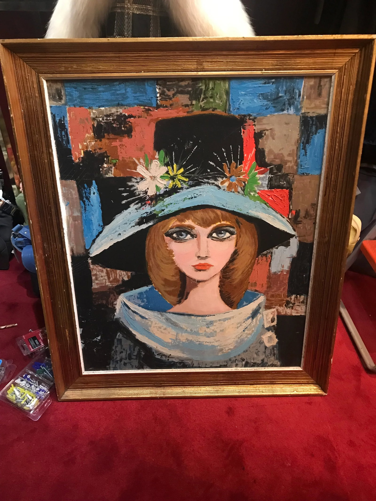 Mid 20th Century Expressionist Portrait Oil Painting of a Woman Wearing a Hat, Framed - 2
