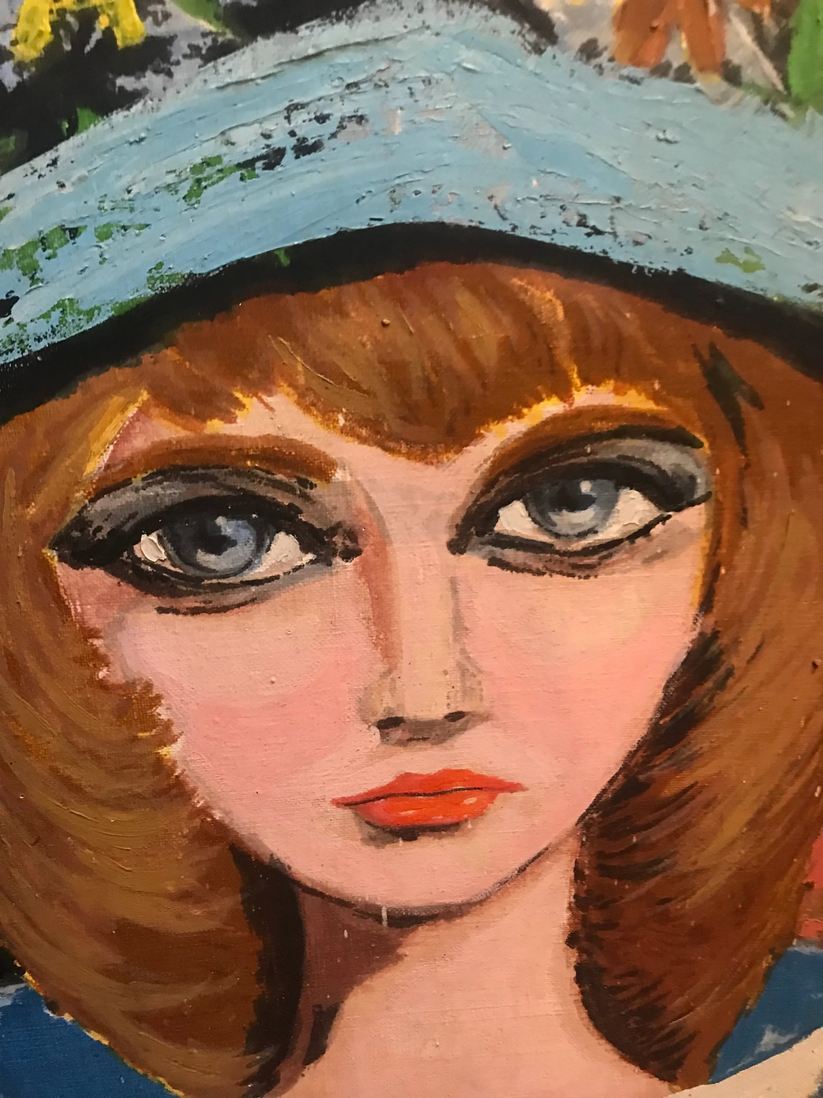 Mid 20th Century Expressionist Portrait Oil Painting of a Woman Wearing a Hat, Framed - 3