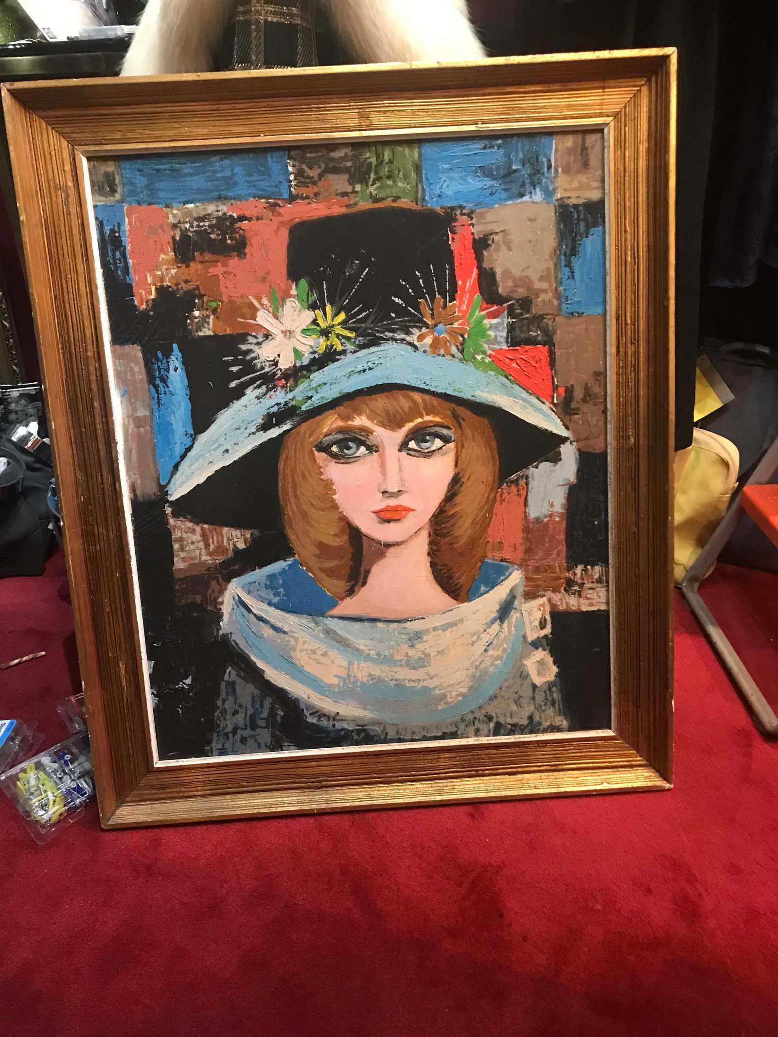 Mid 20th Century Expressionist Portrait Oil Painting of a Woman Wearing a Hat, Framed - 7