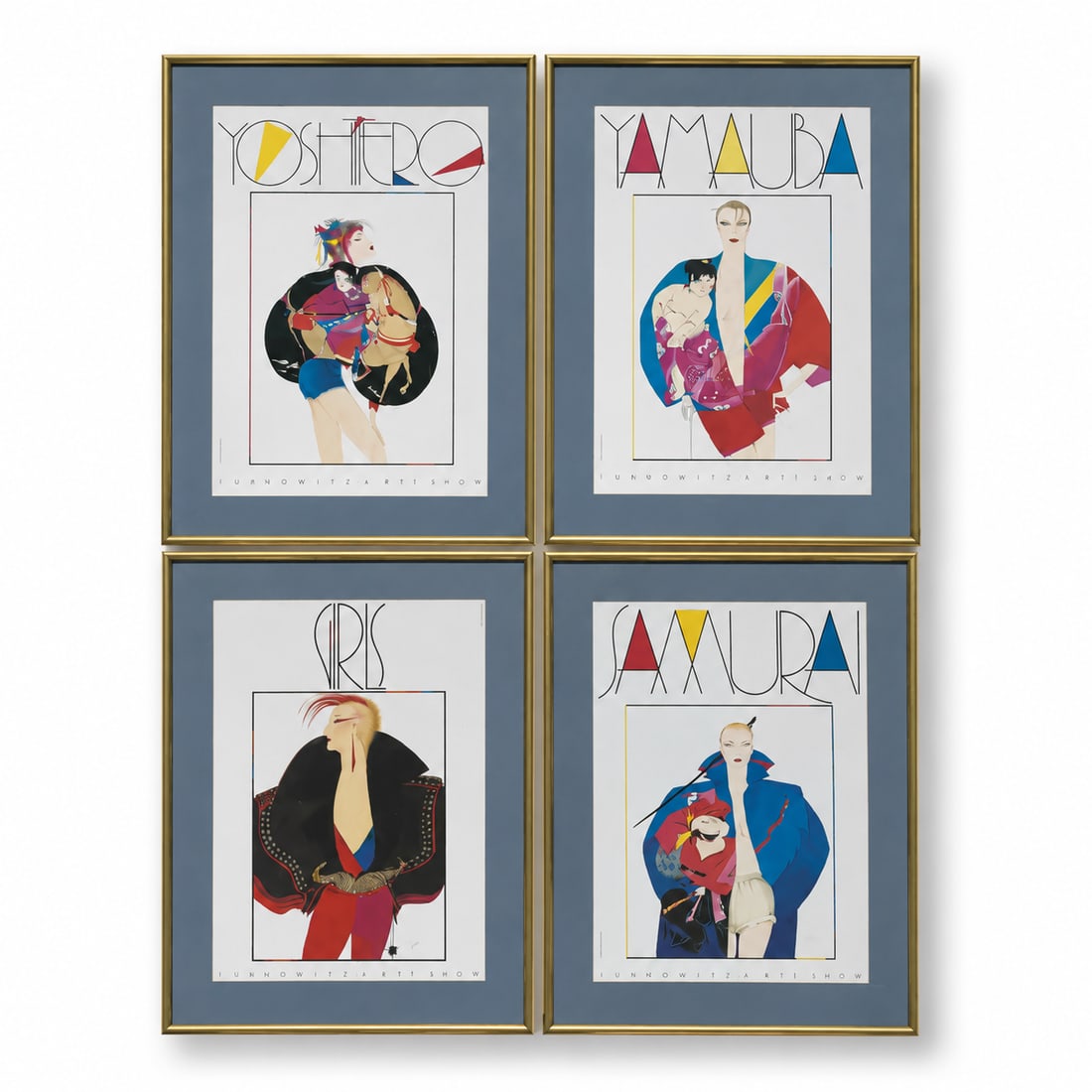 Turnowsky's Art Show Japanese Framed Artwork - Set of 4: Set of four framed poster's titled "Turnowsky's Art Show" from Japan. These vintage poster's are in gold frames and each individually signed "Lei". 26.5 W 33.5 H 1 1/4 D Condition: Alterations: