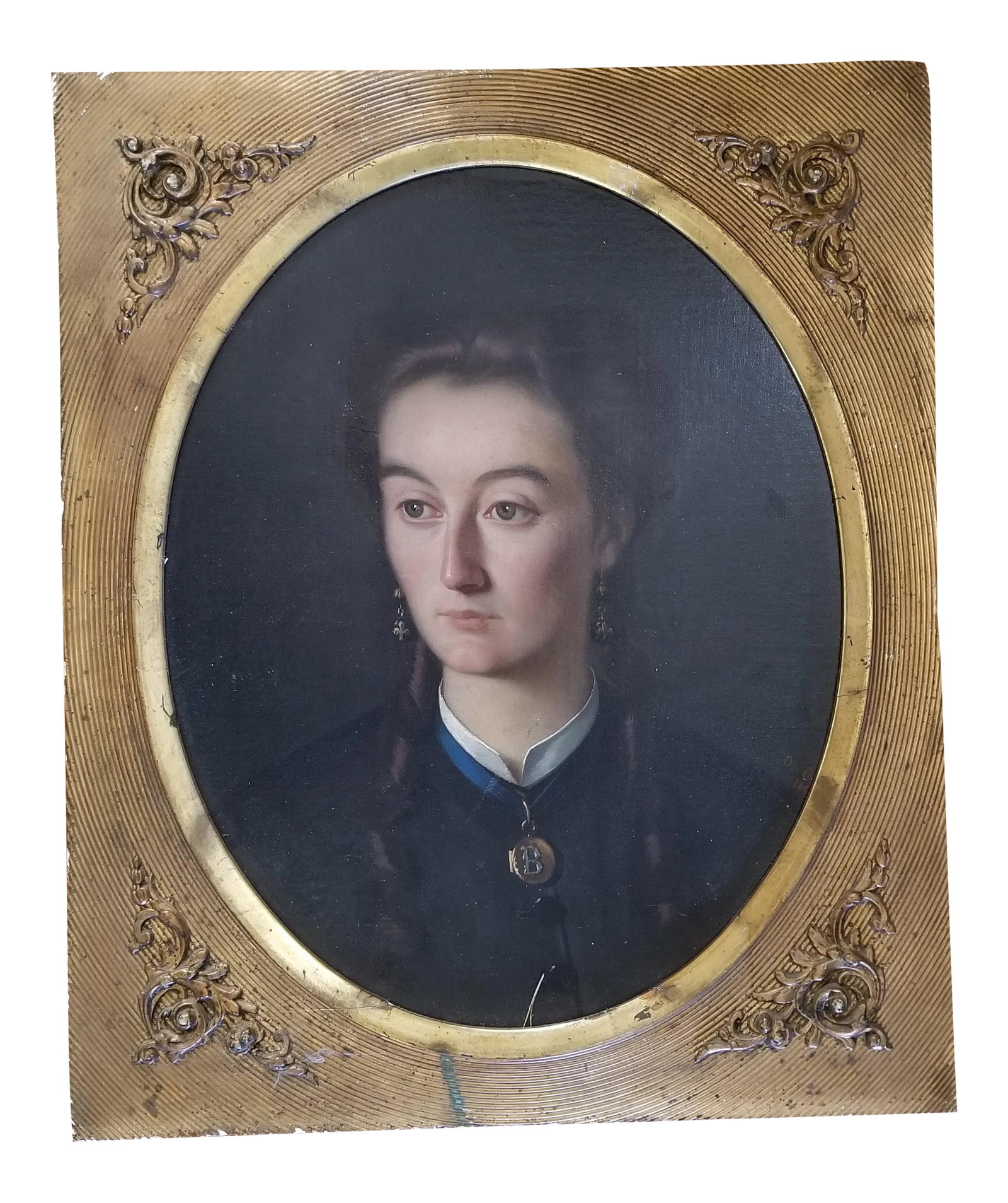 Mid 19th Century French Portrait of a Lady Oil Painting, Framed: A French portrait of a beautiful young woman. Painted in oil on board. Really well painted with great attention to detail. Museum quality. Painted in oil on board. Painted circa 1850 Condition: Altera