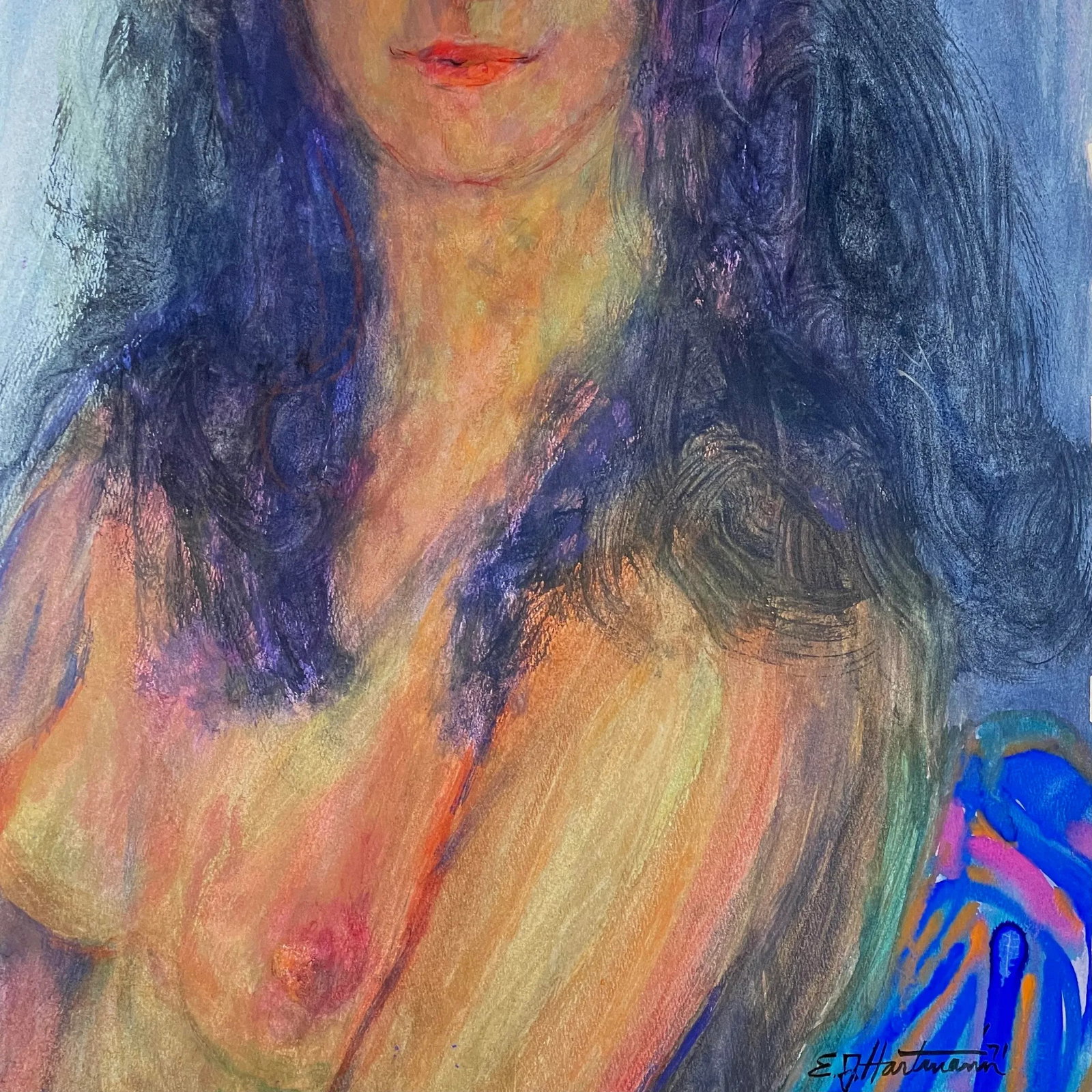 1971 Outsider Expressionist Portrait by e.j. Hartmann, Signed (Acrylic on Paper) - 2