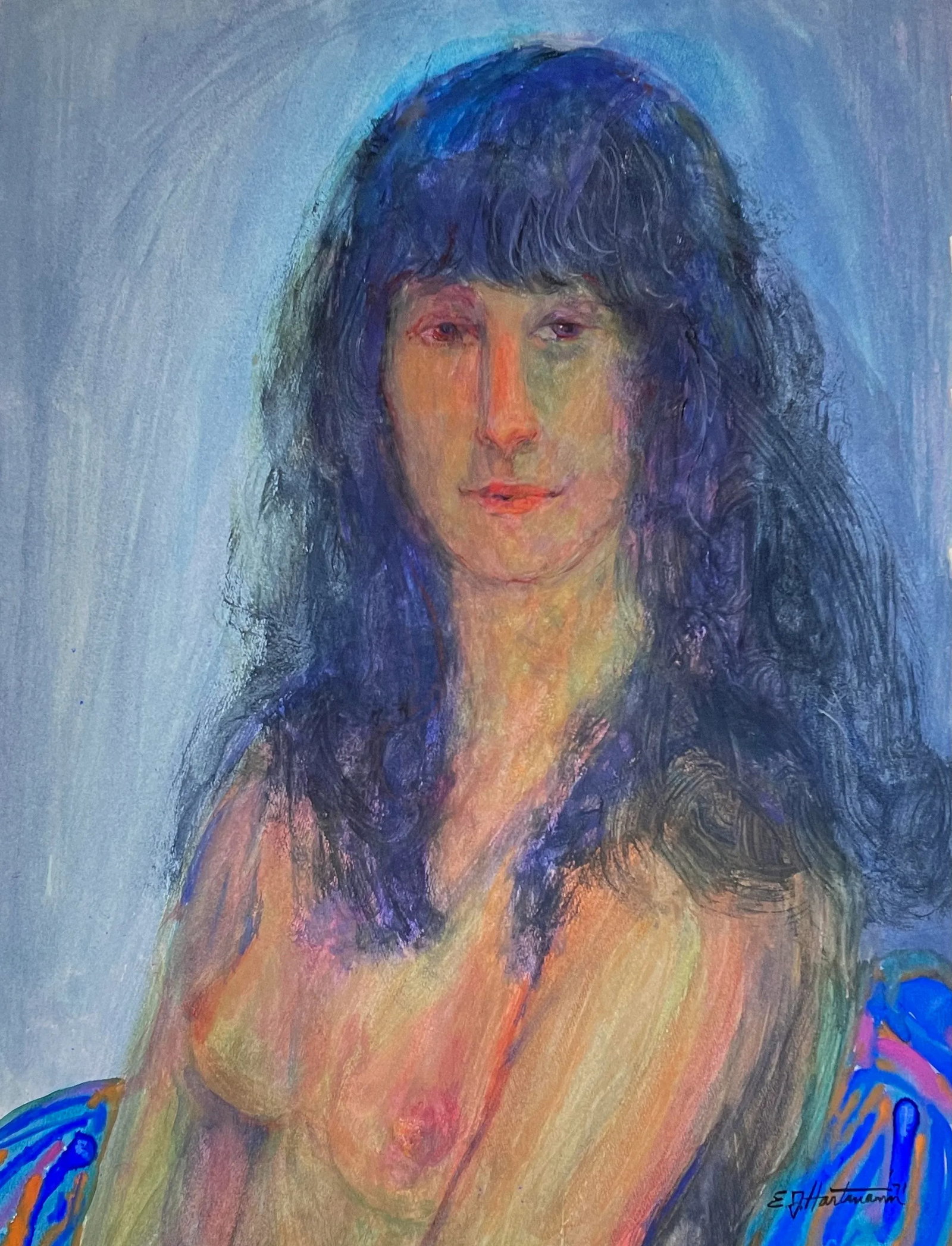 1971 Outsider Expressionist Portrait by e.j. Hartmann, Signed (Acrylic on Paper) - 4
