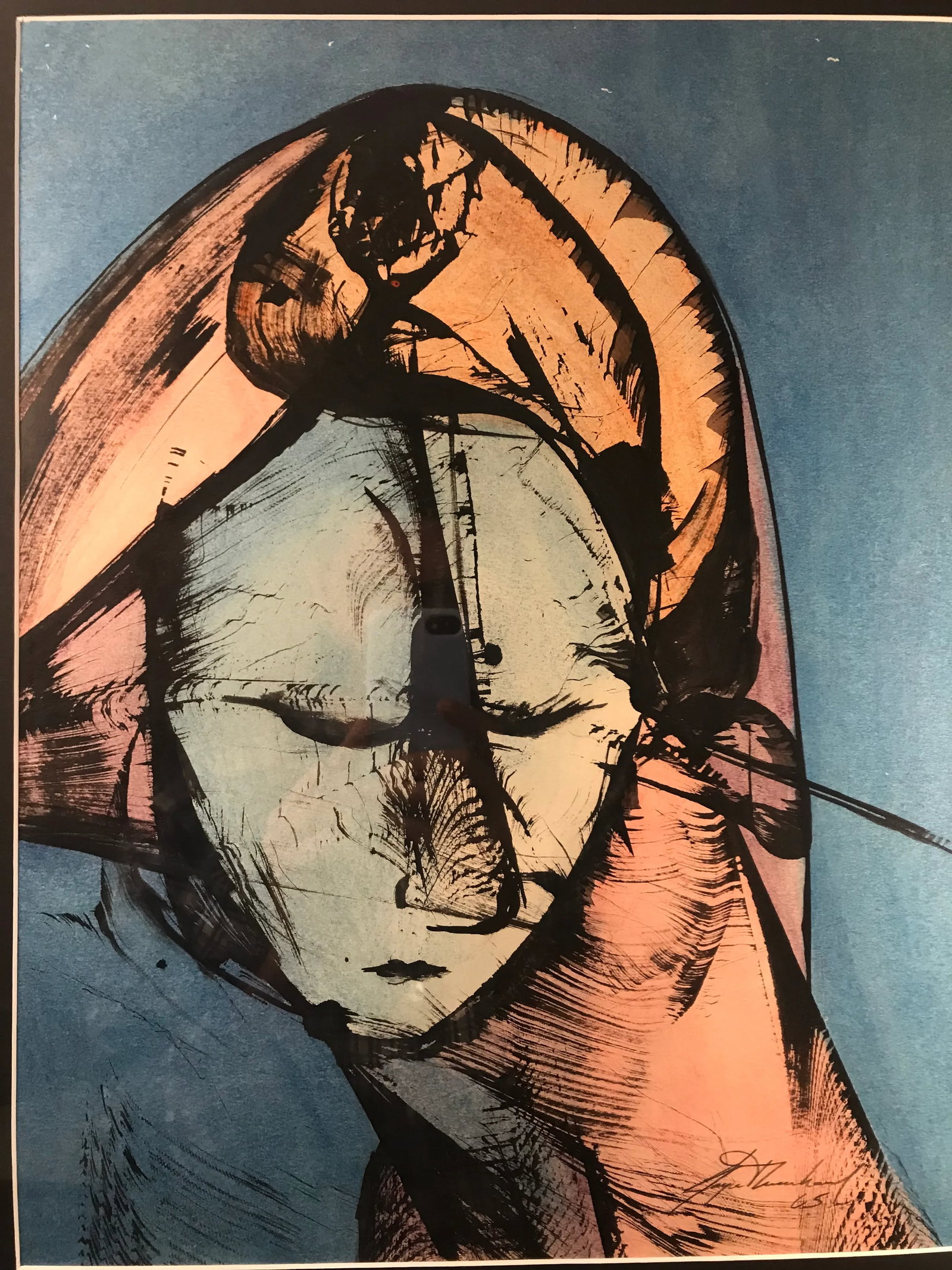 Mid-Century 1965 Watercolor and Ink Painting Signed by the Artist and Dated - 2