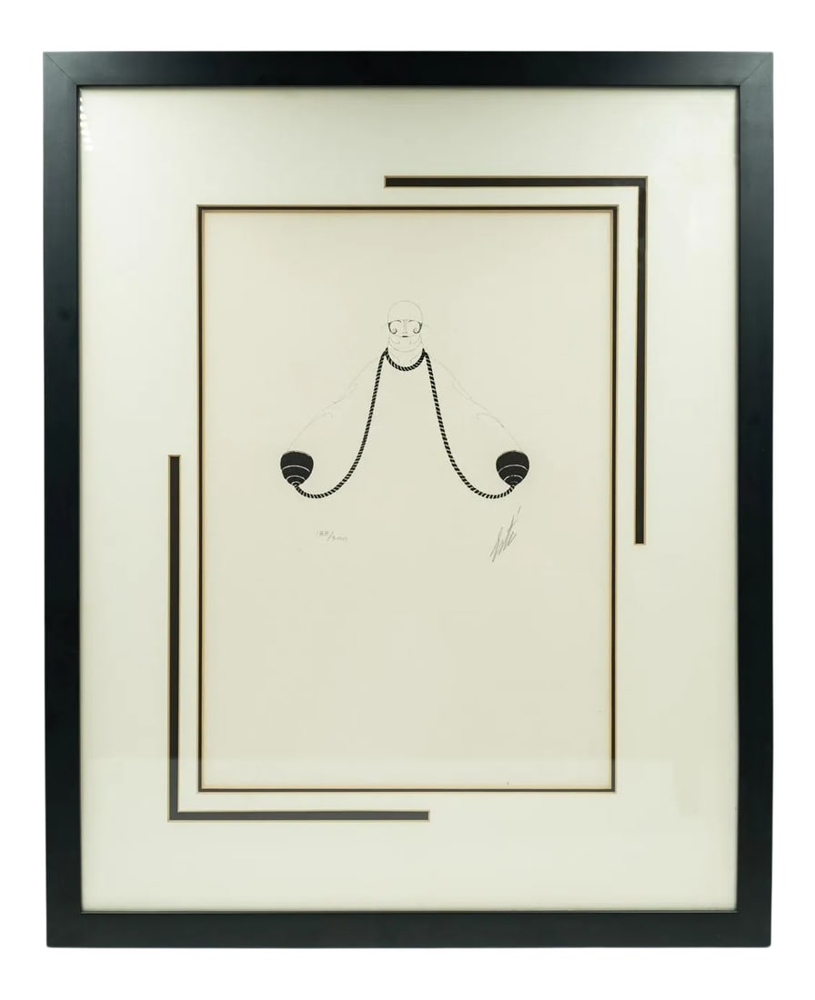 1970s Art Deco Figurative Etching Numbered 188/300 and Pencil Signed by Erte, Framed: This piece is in good vintage condition. It does however have some foxing. Please look closely at the photographs for additional details about this unique piece's quality. The piece measures 17.25 x