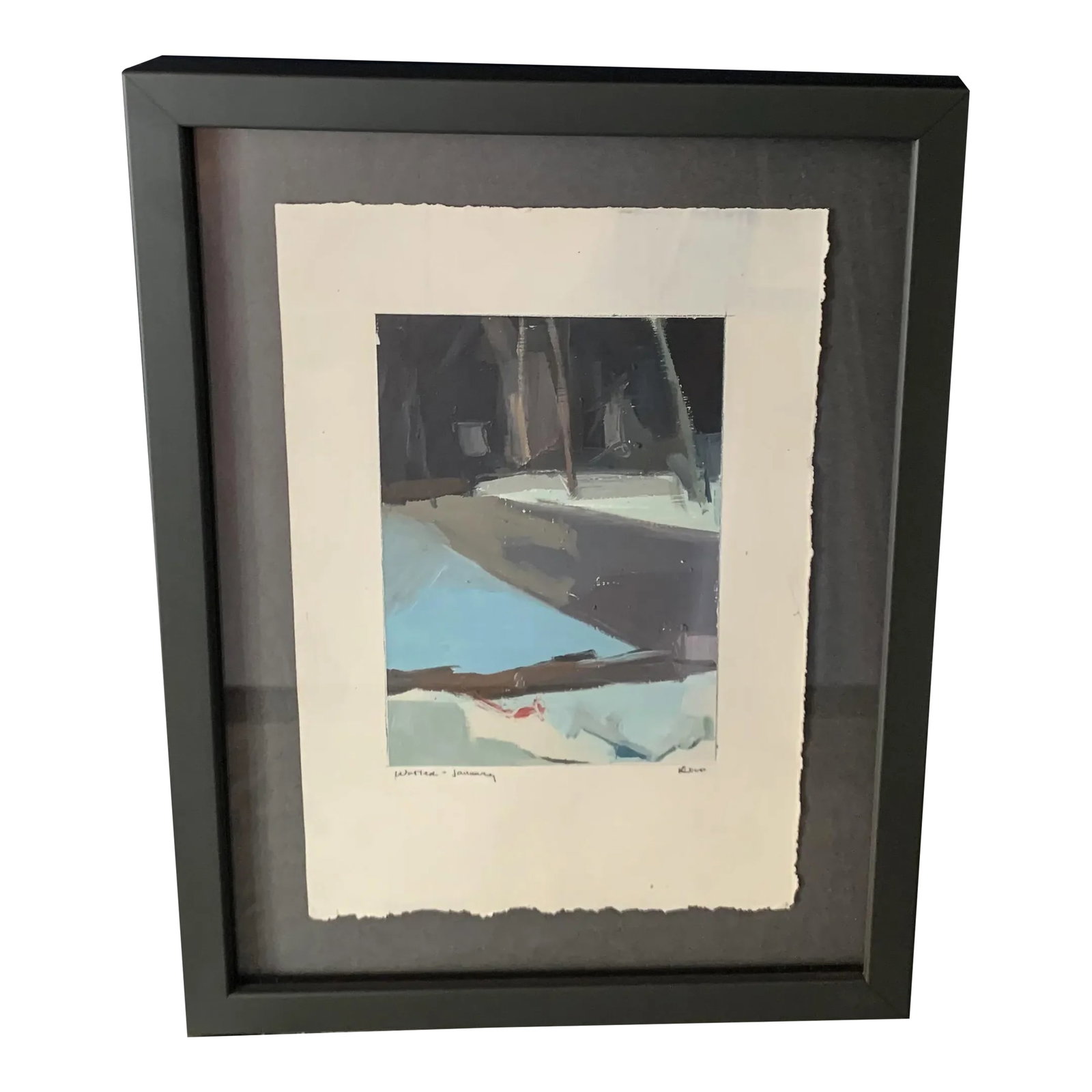 "Winter Journey" Contemporary Abstract Landscape Oil Painting by Megan Klco, Framed: Purchased from a private collection is an original oil on paper abstract winter landscape by Megan Klco. Titled "Winter Journey" and professionally framed and sold through LaFontsee Gallery in Grand
