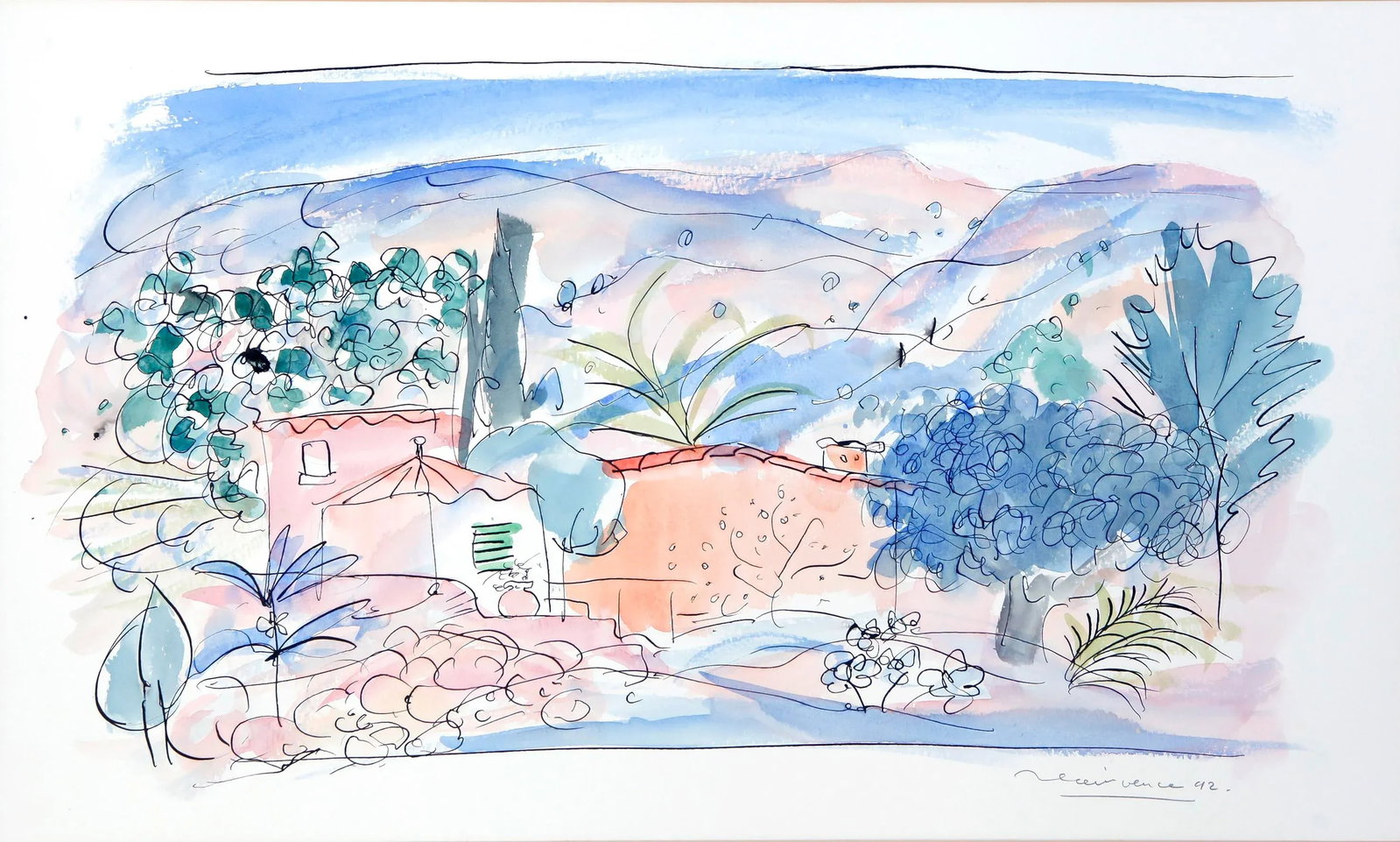 1980s Unframed Watercolor Landscape Painting: Beautiful California by a San Diego artist. Ready for the frame of your choice. Condition: Alterations: Original Condition Unaltered Imperfections: Some Imperfections Condition Notes: In near perfect