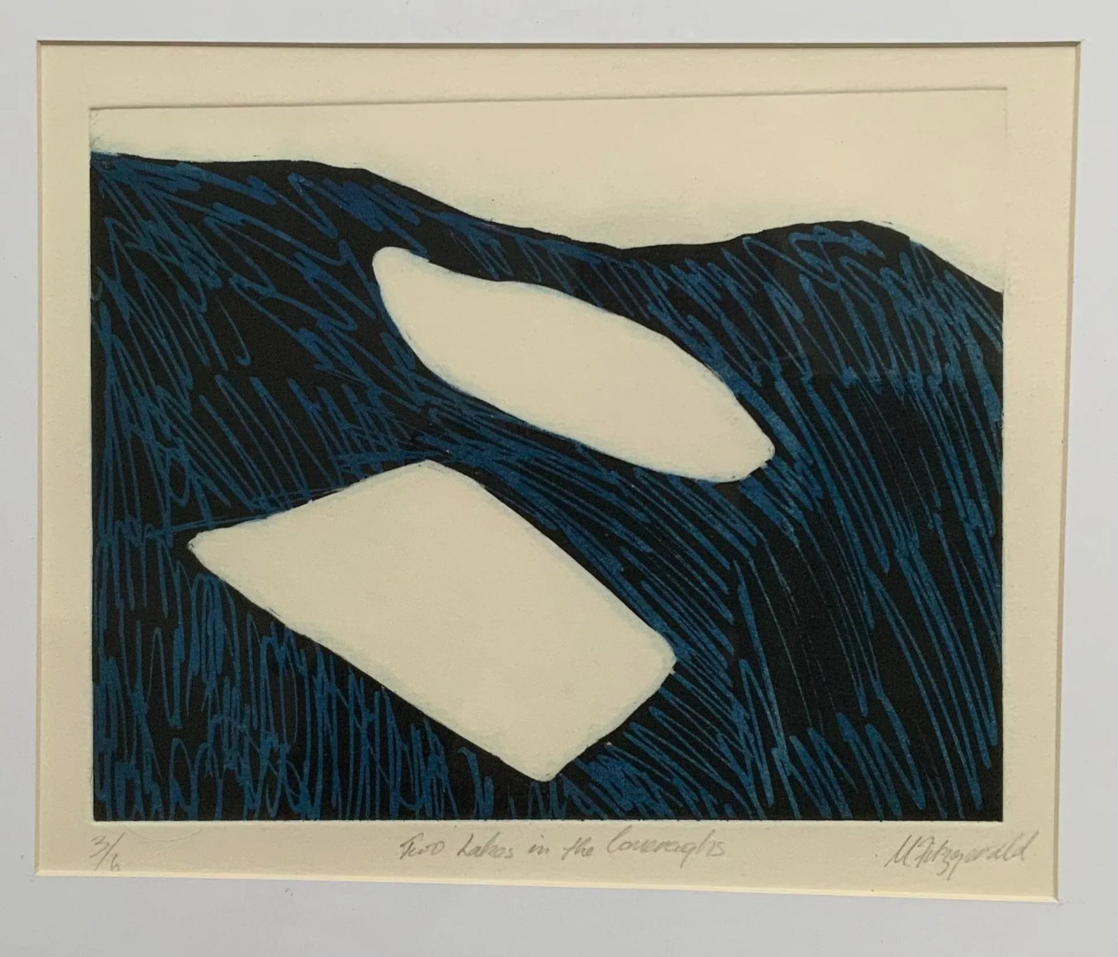 "Two Lakes in Comeraghs" Dry Point Print by Mary Fitzgerald - 2