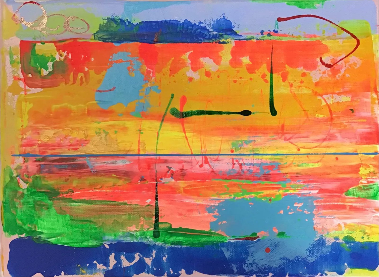 "Beach Vibes" Contemporary Abstract Expressionist Acrylic Painting by Stephen Stilgenbauer: Acrylic on 9" by 12". Stretched Canvas. Artist signed and Titled on the back side with S. Stilgenbauer (CA Artist Stephen Stilgenbauer). >> This size painting ships with USPS Priority Mail. Condition: