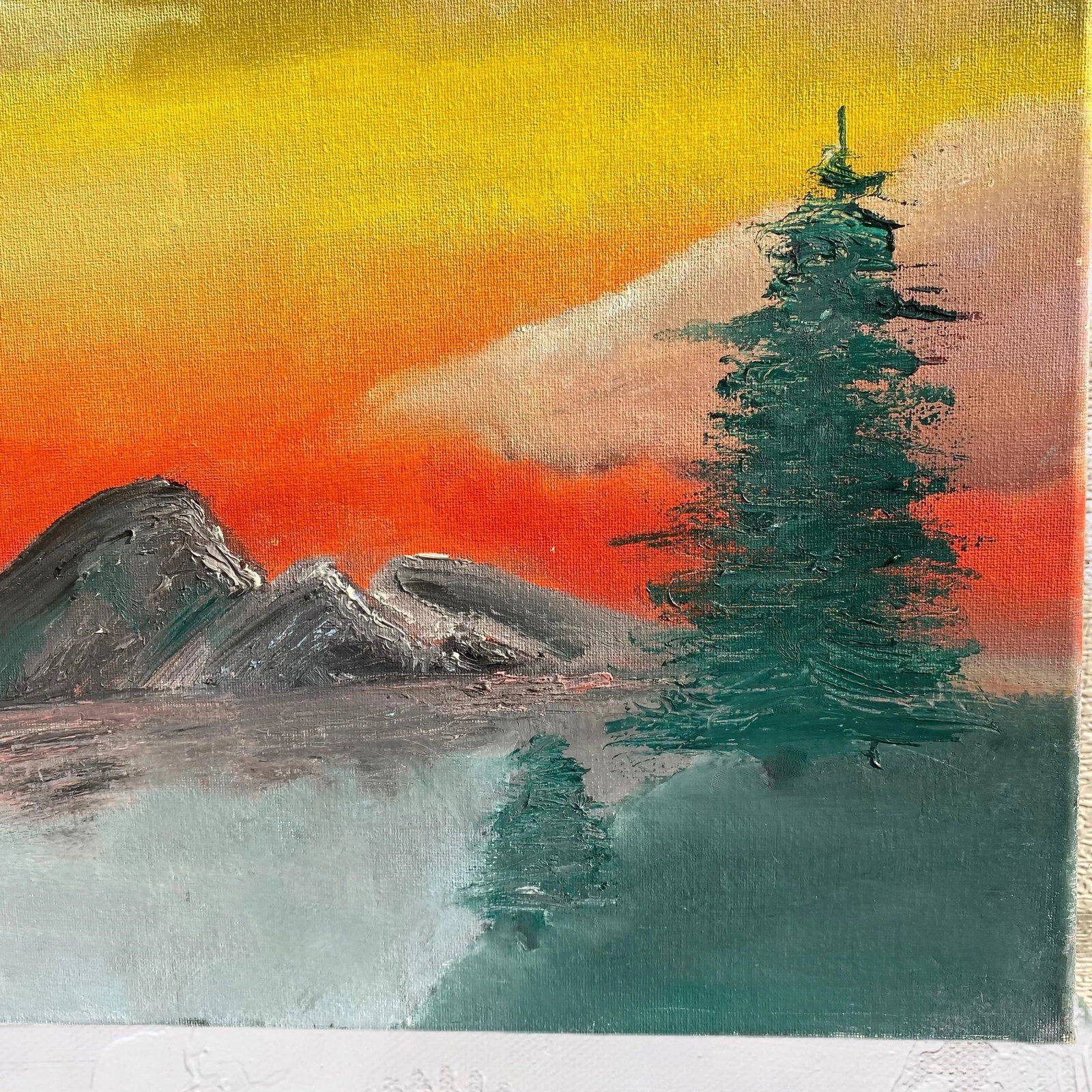 Bob Ross Style Acrylic Sunset Painting Colorful Landscape - 2