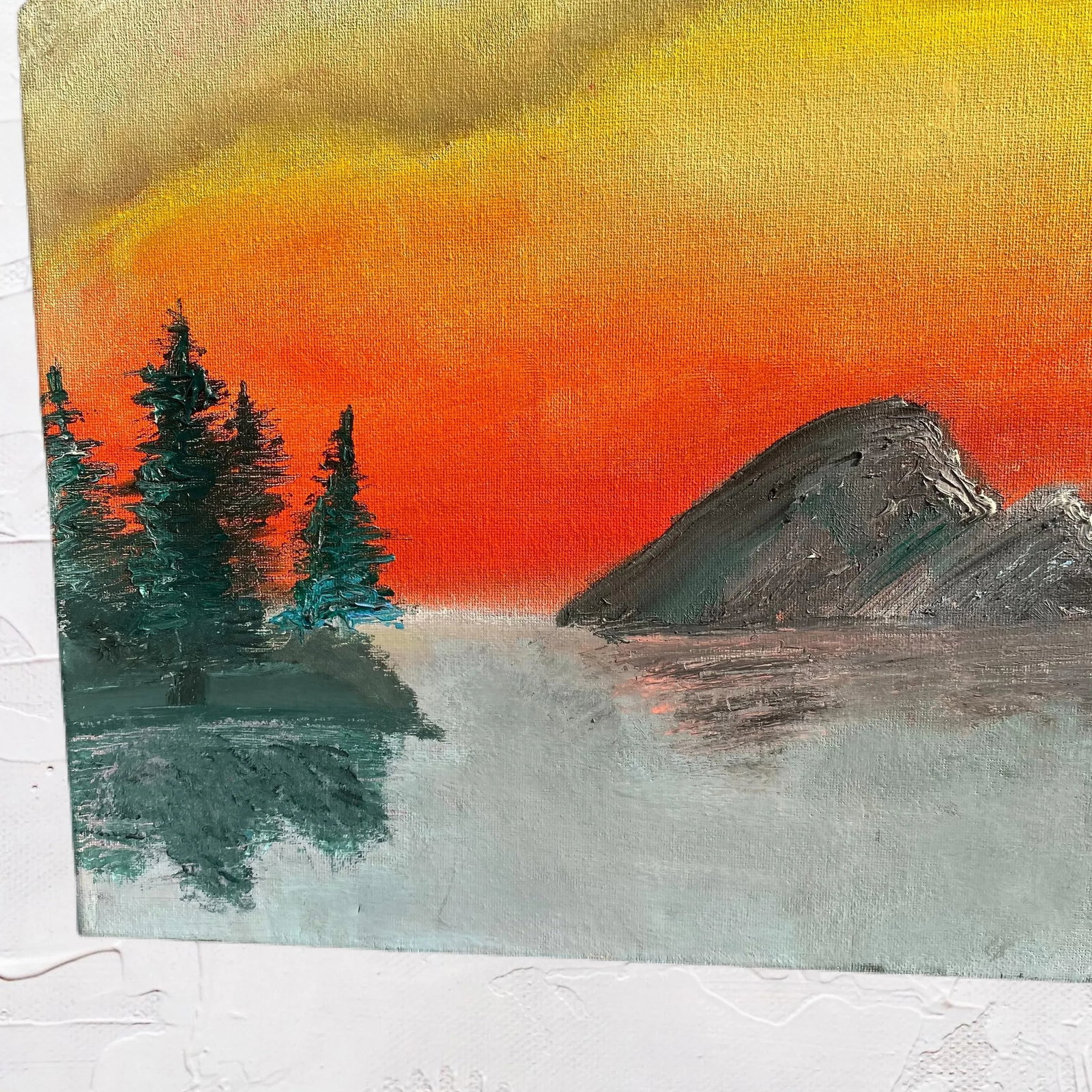 Bob Ross Style Acrylic Sunset Painting Colorful Landscape - 4