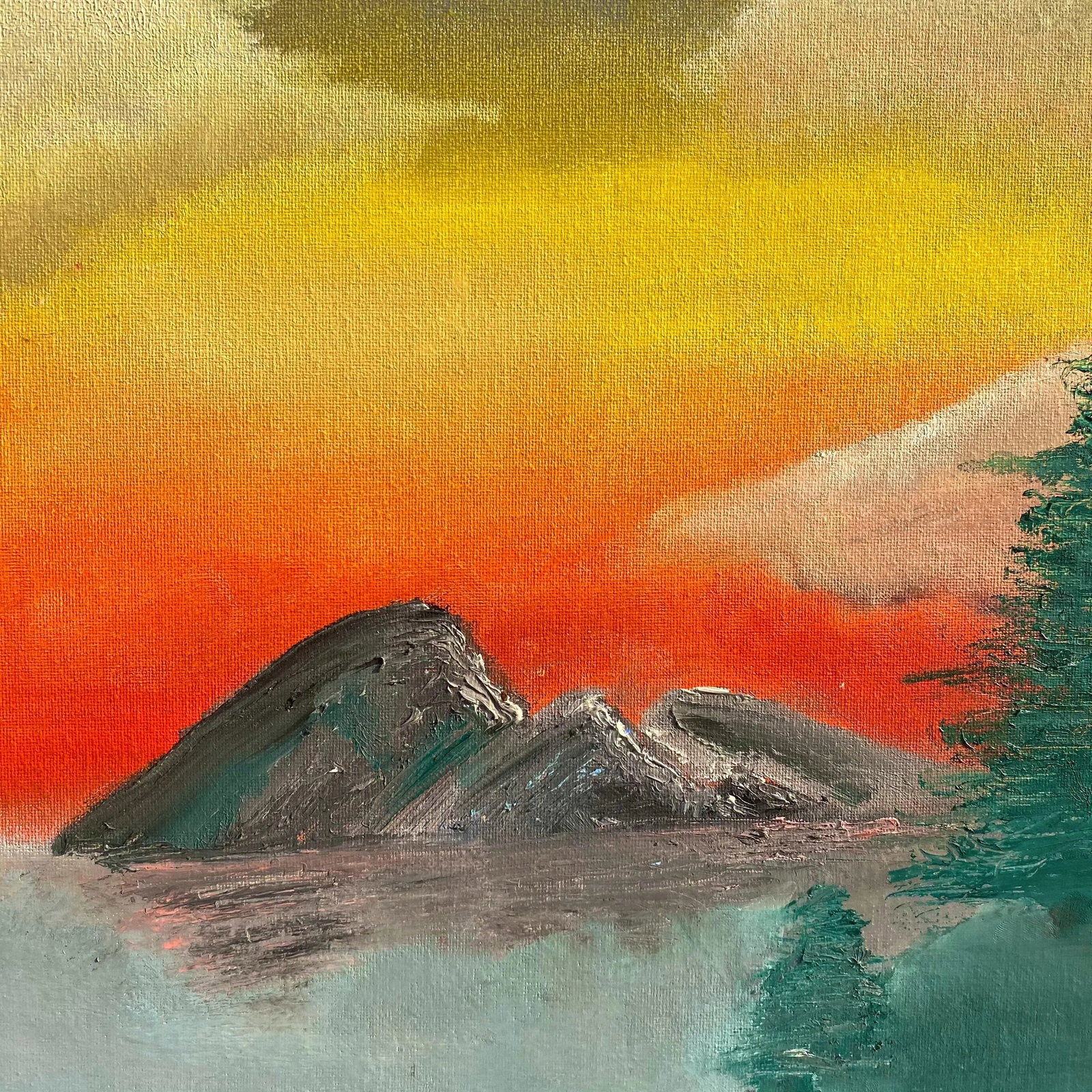 Bob Ross Style Acrylic Sunset Painting Colorful Landscape - 5
