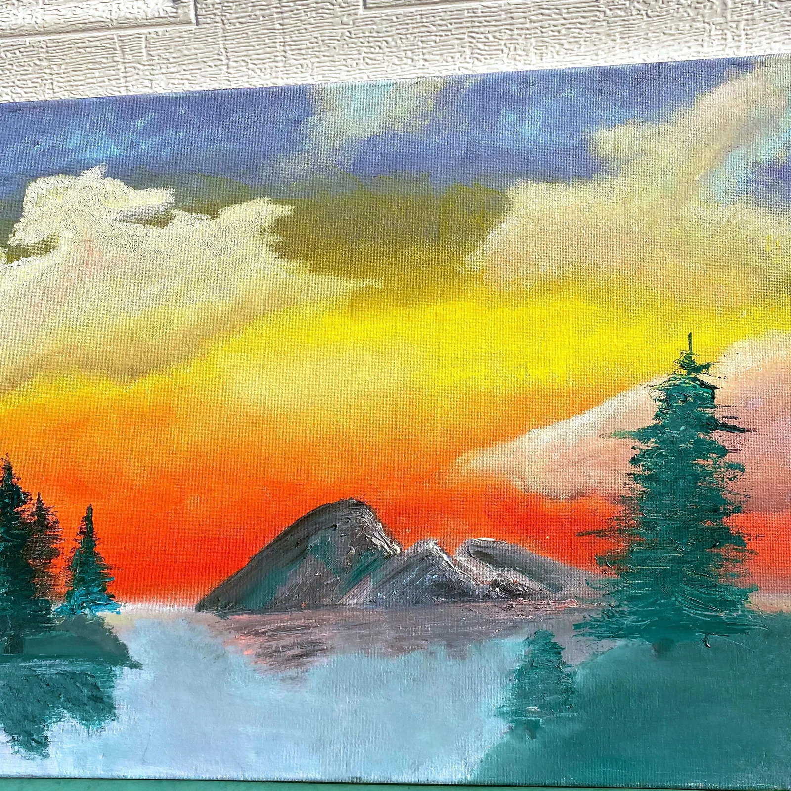 Bob Ross Style Acrylic Sunset Painting Colorful Landscape - 6