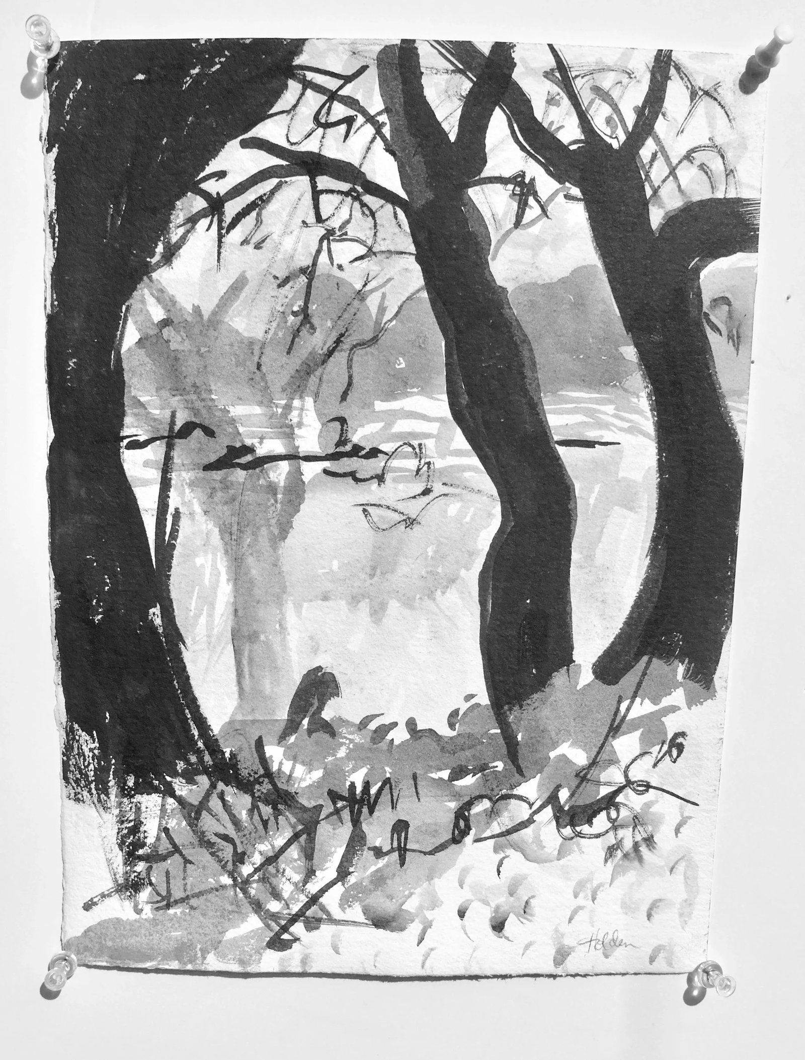 "Fog on the Lake" Contemporary Abstract Landscape Painting by Martha Holden - 2
