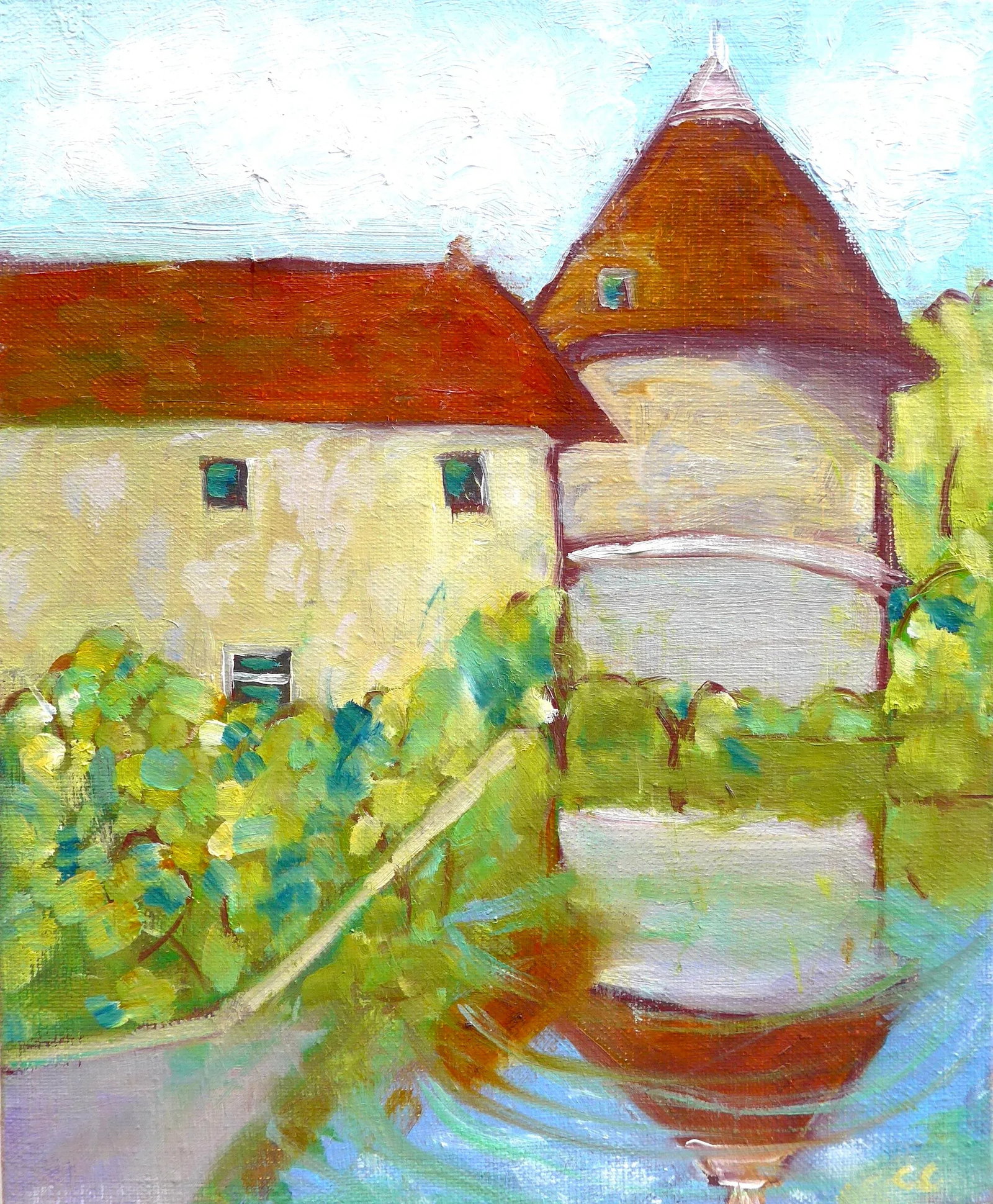 "French Country Chateau" Impressionist Style Oil Painting: FREE SHIPPING Original painting from a private collection. PRICE REDUCED, over 45 people have liked this painting. Be the one to own it or give it as a gift.!! Original oil on canvas painted in plein