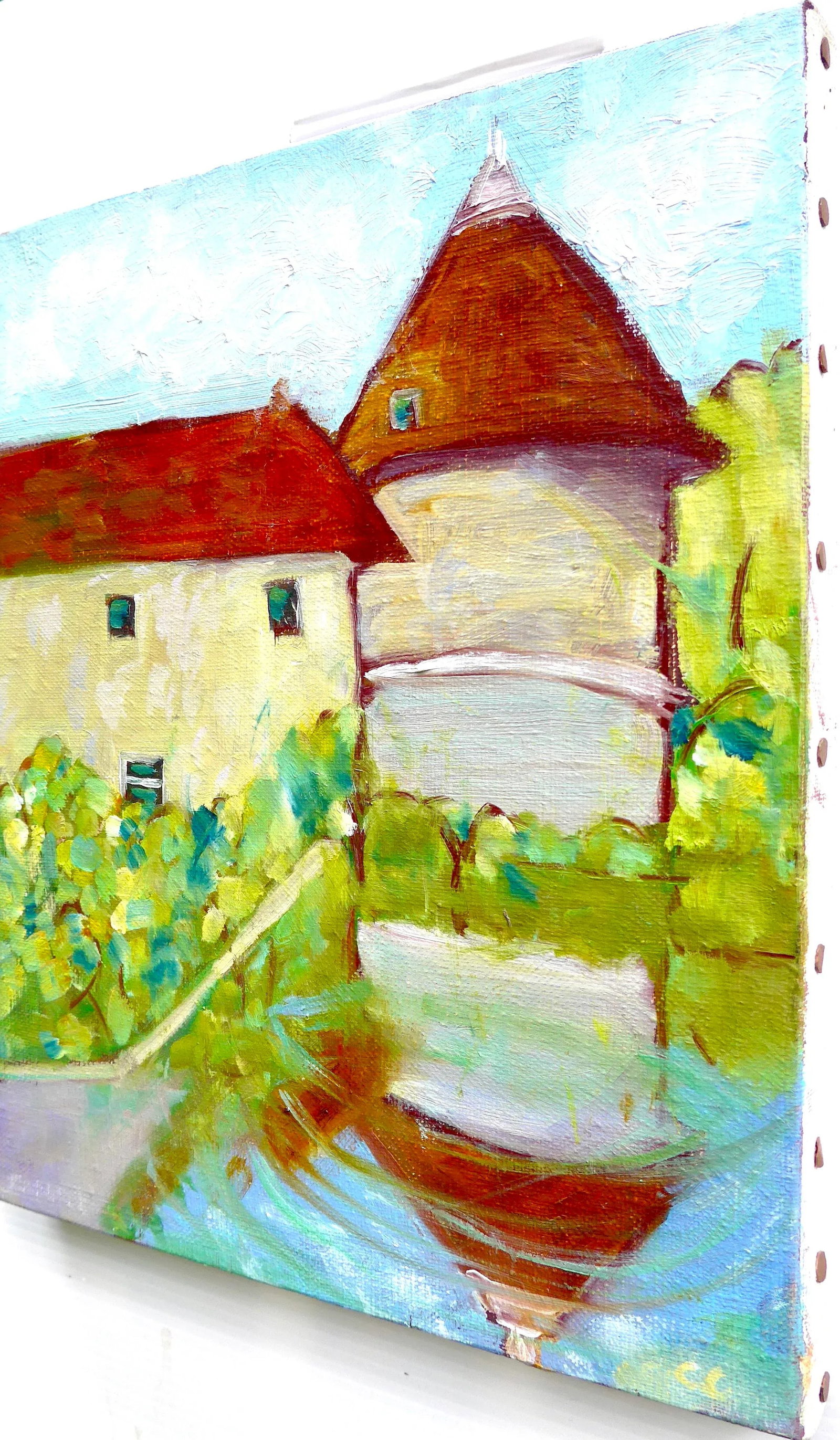 "French Country Chateau" Impressionist Style Oil Painting - 7