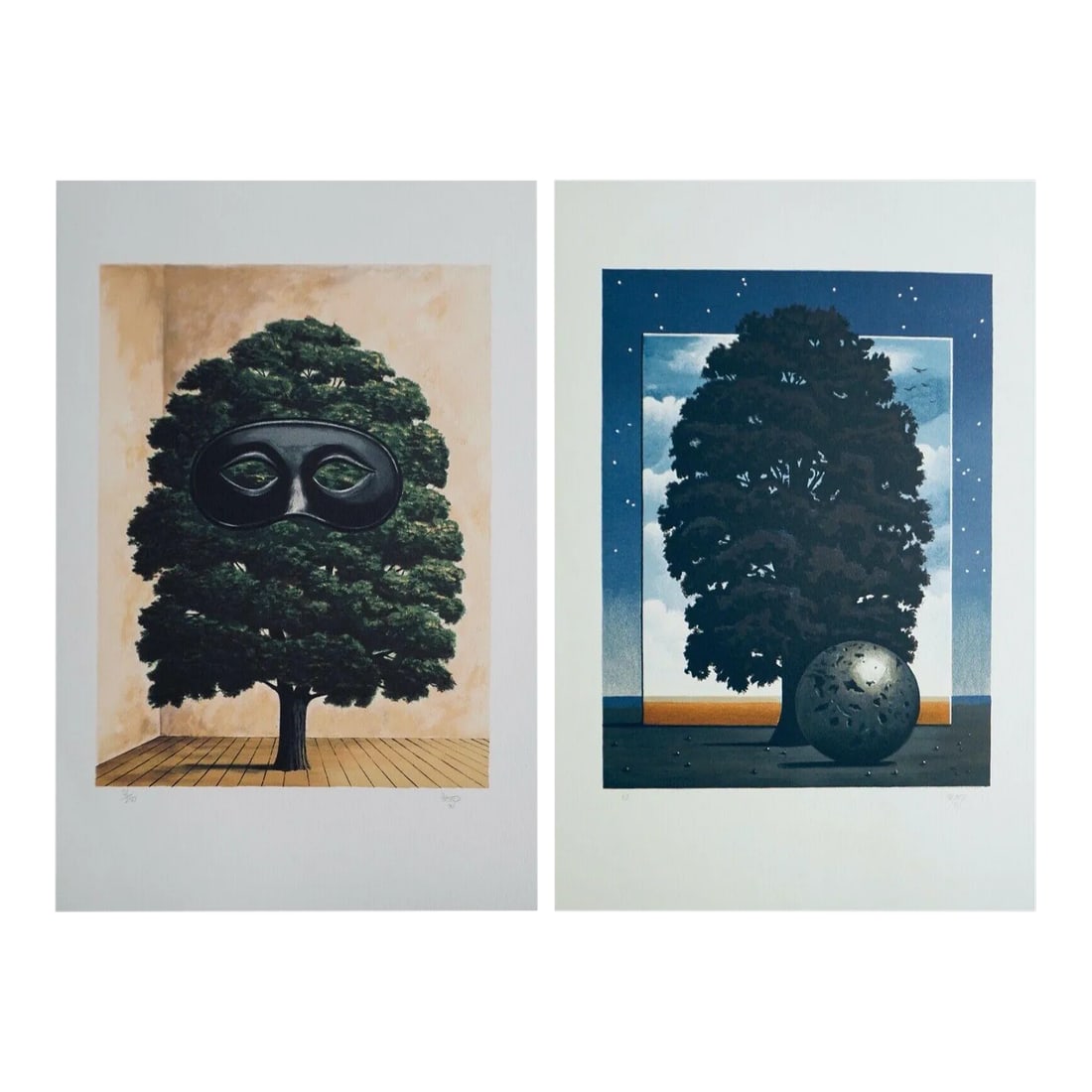 1980s "The Big Parade & Random Selection" Michael Hasted Surrealist Landscape Hand-Signed Lithograph: Artist: Michael Hasted Title: The Big Parade & Random Selection Medium: 2 Lithographs Signed: Both Hand Signed Year: Both 1981 Edition: Both From the edition of 250 Measurements: 18" x 24" each Note:
