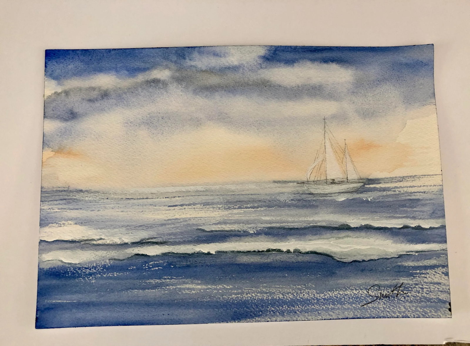 "The Sailor" Contemporary Signed Original Seascape Mixed-Media Painting - 4