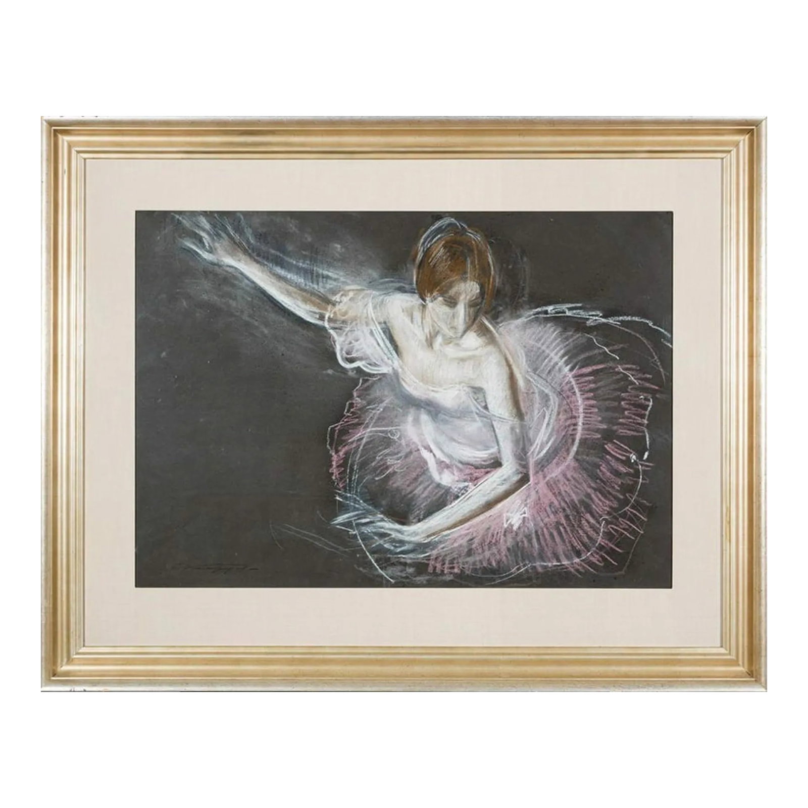 1970s "Ballet Dancer, Rose Variation" Expressionist Ballerina Portrait Pastel Drawing by Valery Koso (1 of 4)