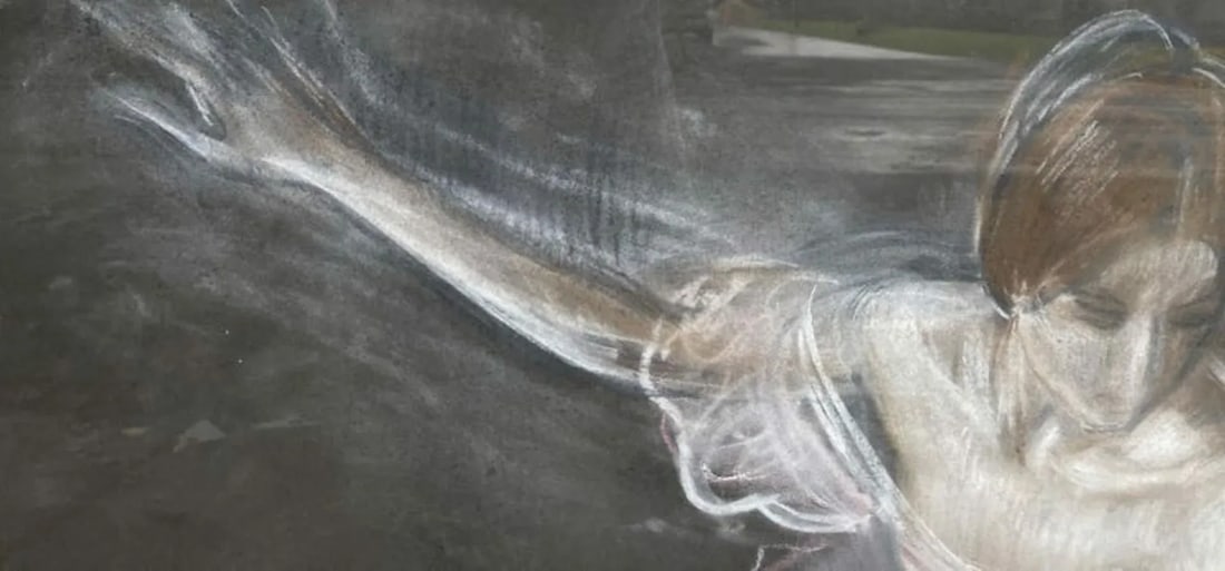 1970s "Ballet Dancer, Rose Variation" Expressionist Ballerina Portrait Pastel Drawing by Valery Koso - 2