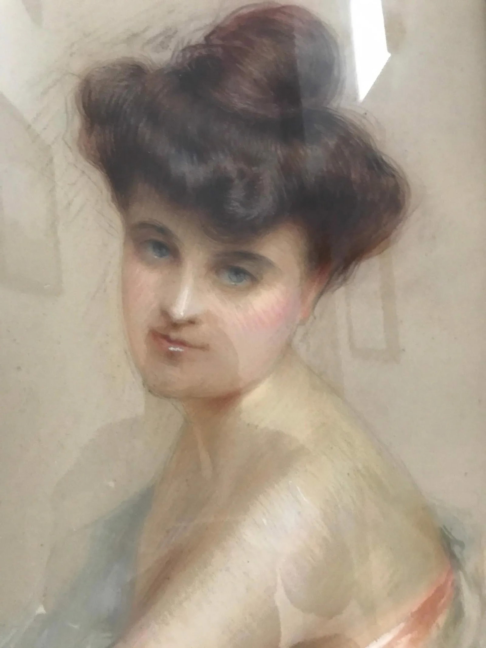 "Demoiselle" - Framed Early 20th Century Pastel Woman Portrait by Gaston Bouy, Framed - 3