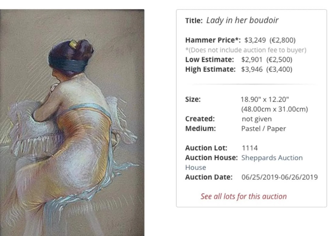 "Demoiselle" - Framed Early 20th Century Pastel Woman Portrait by Gaston Bouy, Framed - 4