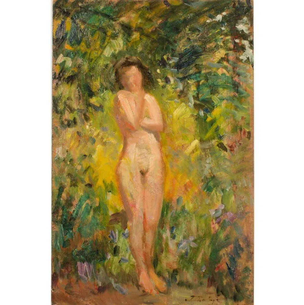 Early 20th Century "Nude in Nature" Expressionist Style Figurative Oil Painting by Jean Chaleye - 2