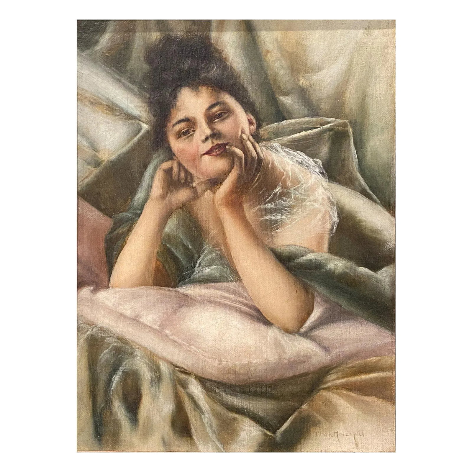 19th Century Continental School Portrait Painting of a Young Woman, Framed - 2