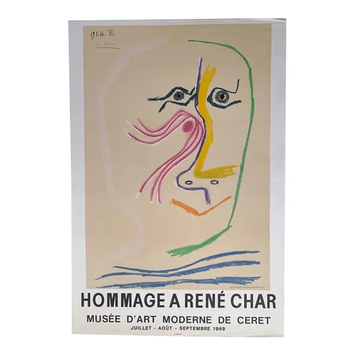 Pablo Picasso Spanish, 1881-1973 PIcasso, Hommage a Rene Char Musee D/Art Moderne De Cheret, 1969 Po: PIcasso, Hommage A Rene Char Musee D/Art Moderne de Cheret, 1969 High Quality Lithographic Poster 30 * 20 3/4 in 76.2 * 52.7 cm Very Rare Stone Lithograph Poster from 1969, printed at the time of the 