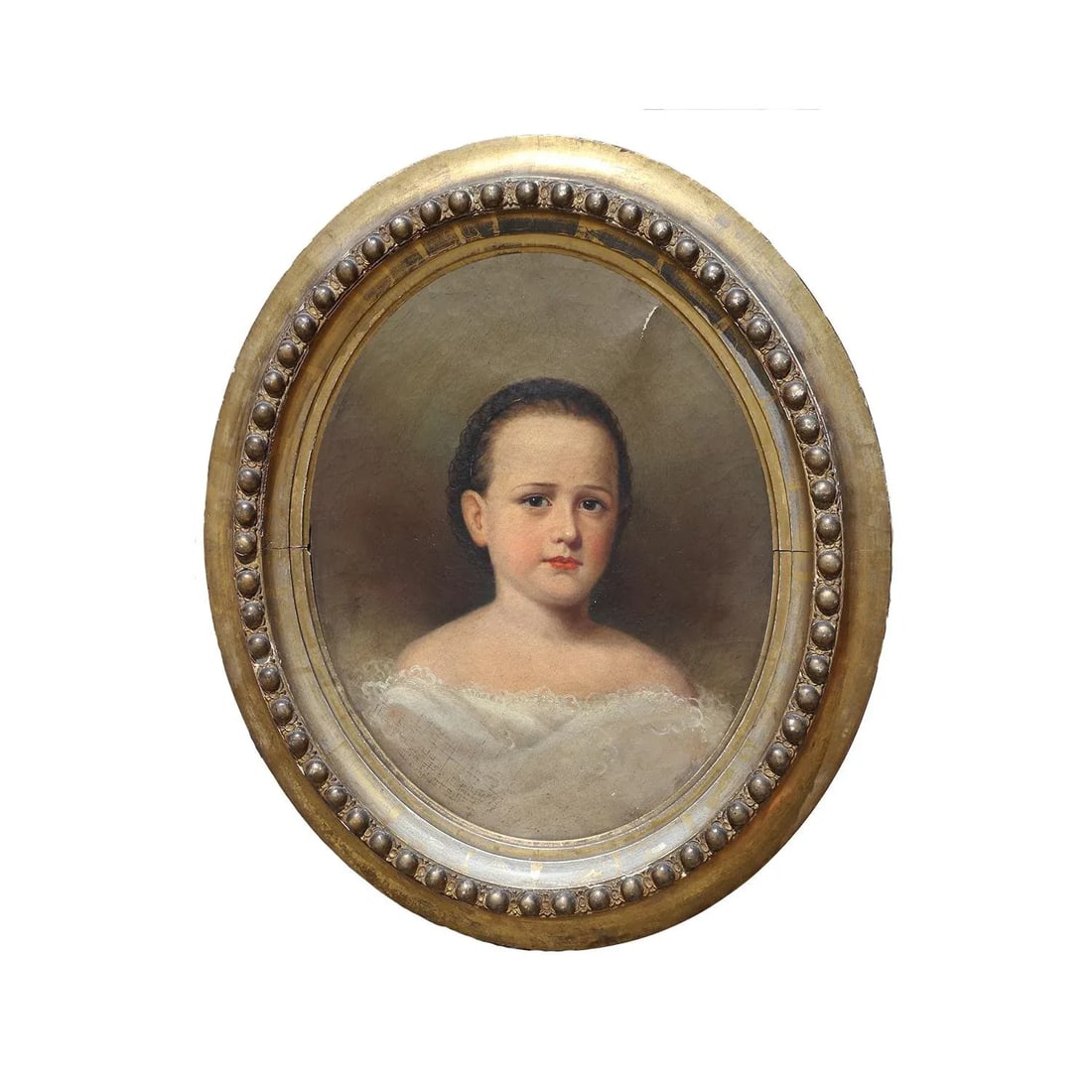 Early 20th Century Antique Oval Realistic Portrait of a Young Lady - 11