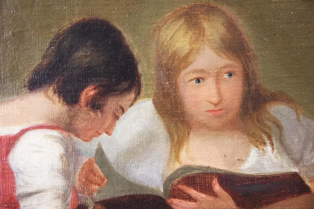 Late 19th Century Romantic Style Portrait Oil Painting of a Headmaster with Students, Framed - 4