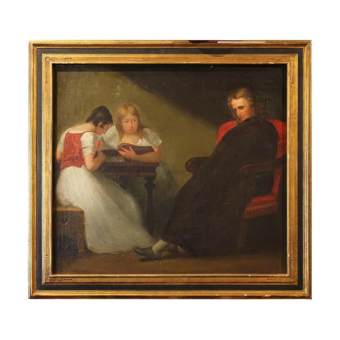Late 19th Century Romantic Style Portrait Oil Painting of a Headmaster with Students, Framed - 7