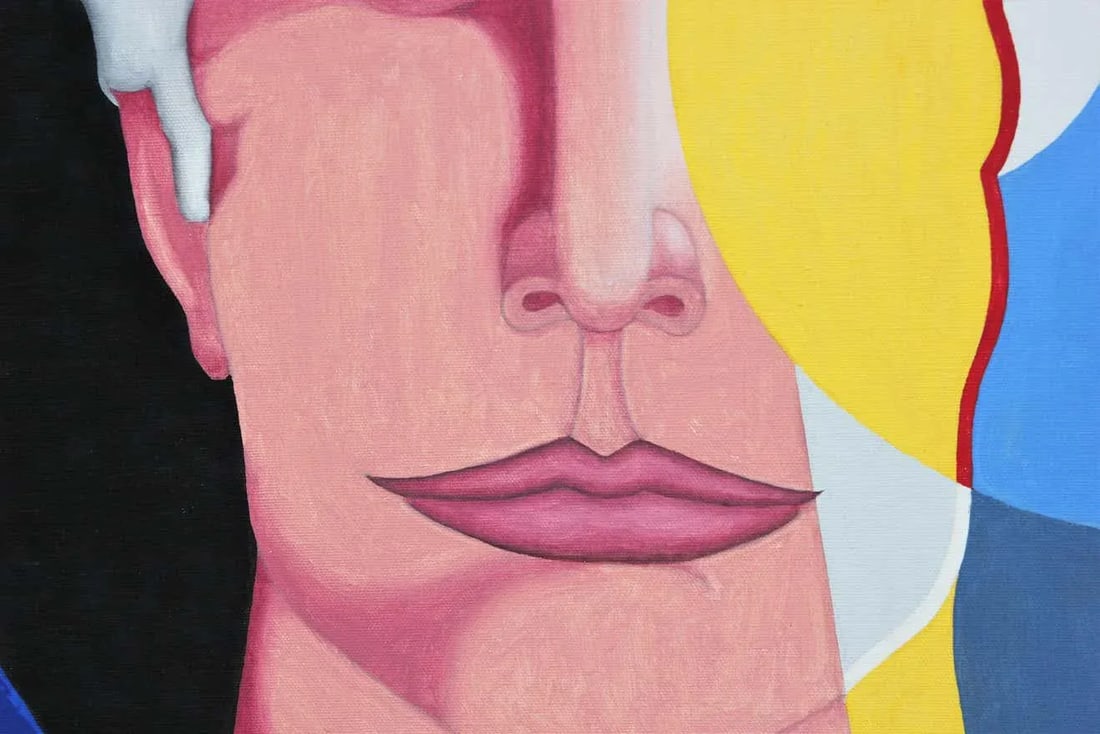 1980s "The Vision" Modernist Geometric Portrait Acrylic Painting by Robert Sandman, Framed - 5
