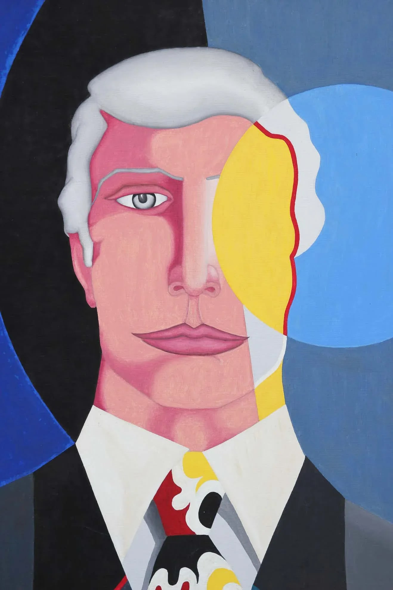 1980s "The Vision" Modernist Geometric Portrait Acrylic Painting by Robert Sandman, Framed - 6
