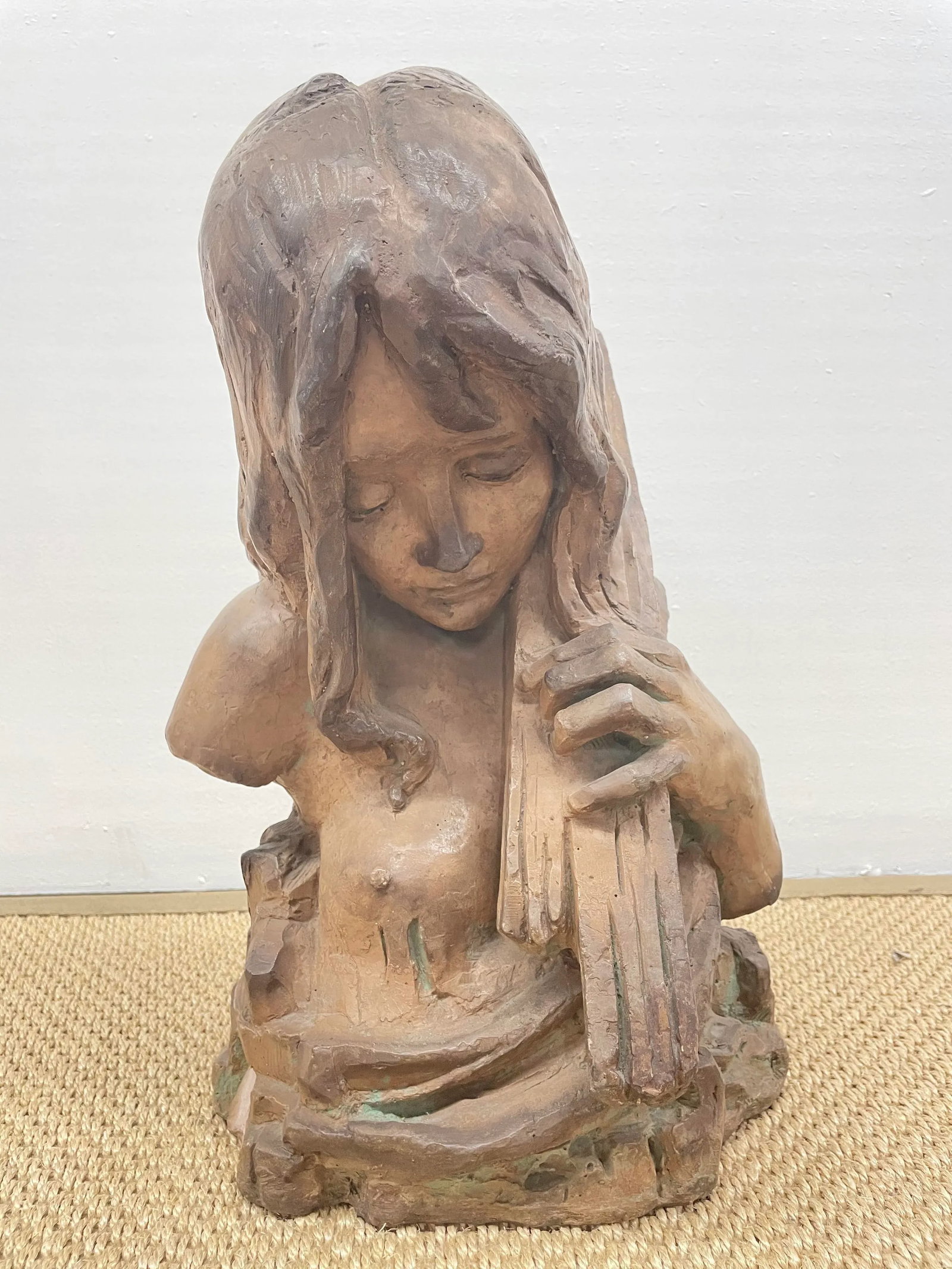 Large Italian Midcentury Clay Female Bust Sculpture - 4