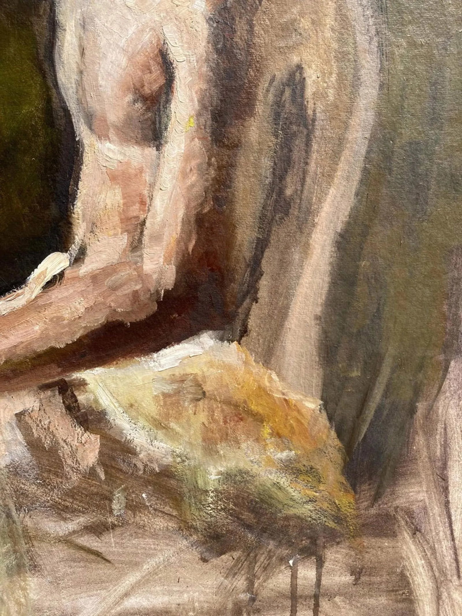 Mid 20th Century "Dreamer" Mid-Century Impressionist European Nude Man Portrait Painting - 2