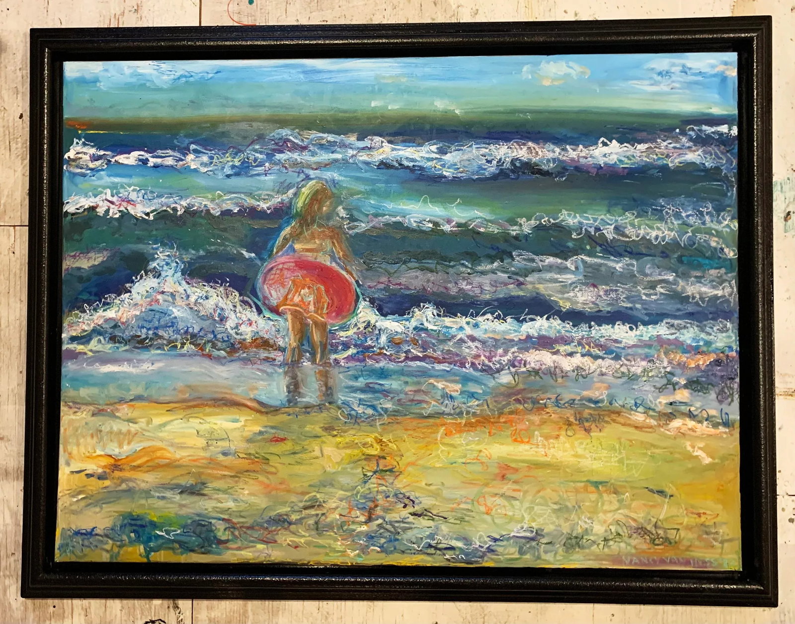 Waves, Oil Painting, Framed, One-of-a-Kind Art, by Van Ness - 4