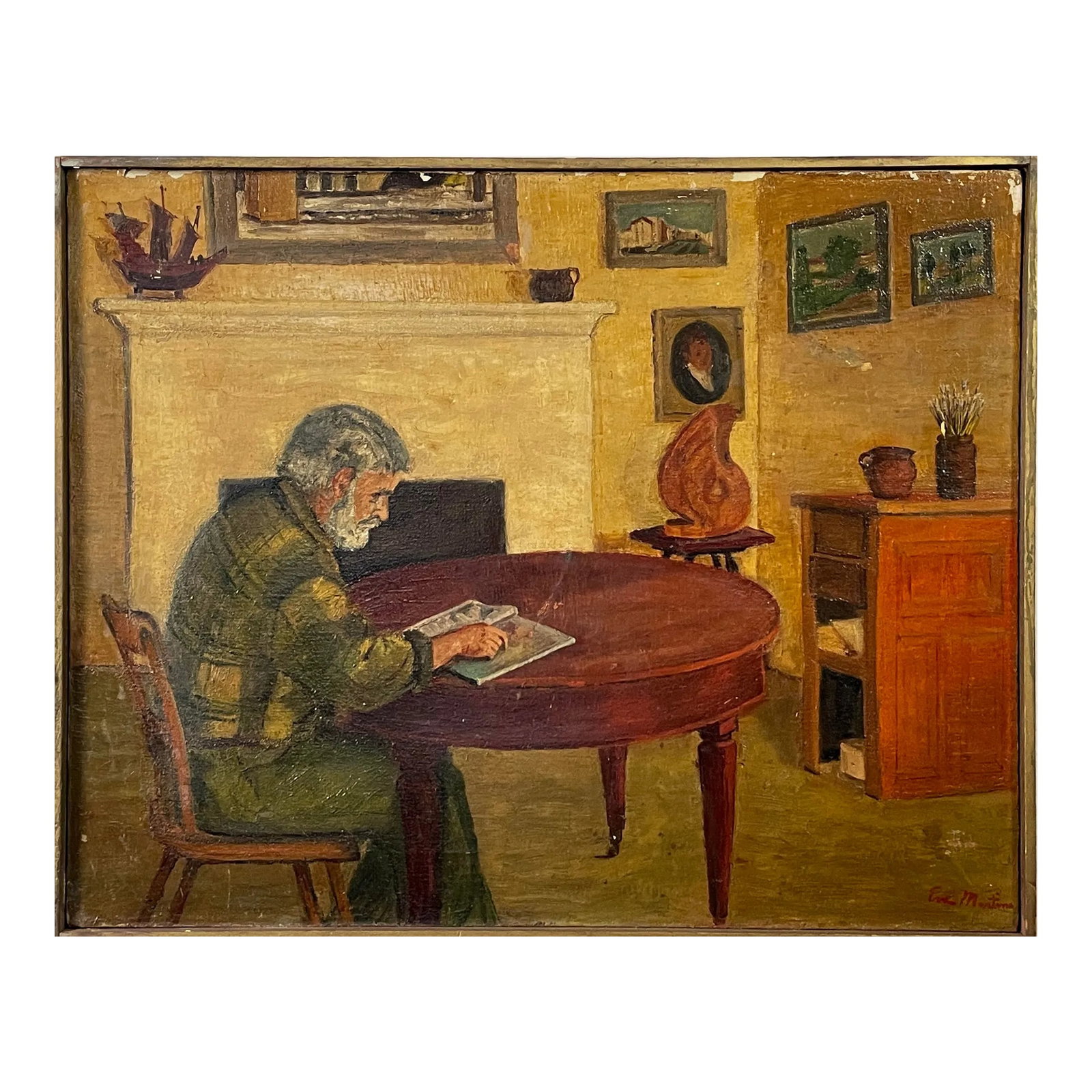 Eva Martino (American, B. 1929) - Expressionist Interior Portrait With Giovanni Martino, Signed (Ca. (1 of 8)