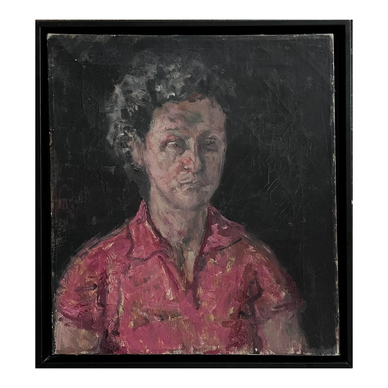 Anthony A. Ferrara (1930-2012) - Untitled Expressionist Female Portrait, Signed (Ca. 1970, Oil on Ca: Anthony A. Ferrara (1930-2012) - Untitled Expressionist Female Portrait, Signed (ca. 1970, Oil on Canvas). Untitled expressionist portrait of an older female. Floated in a handmade black wood frame. S