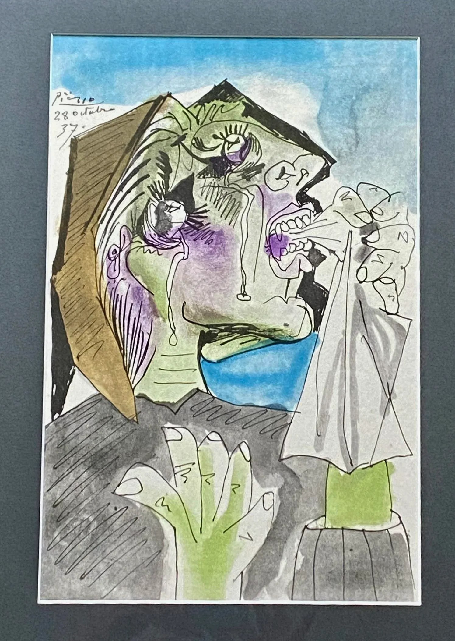 Pablo Picasso Vintage Original Guernica Weeping Woman Lithograph Signed - 2