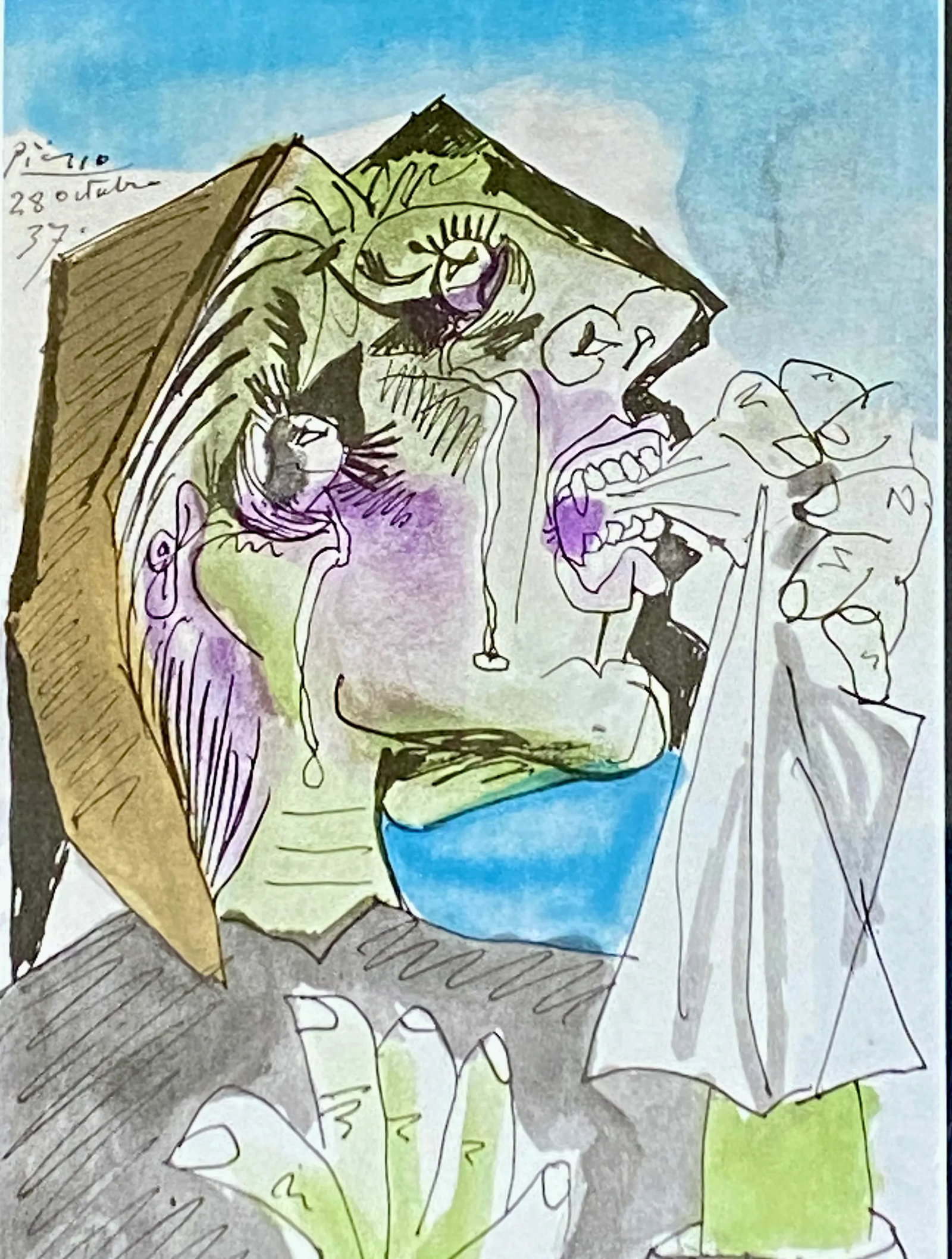 Pablo Picasso Vintage Original Guernica Weeping Woman Lithograph Signed - 3