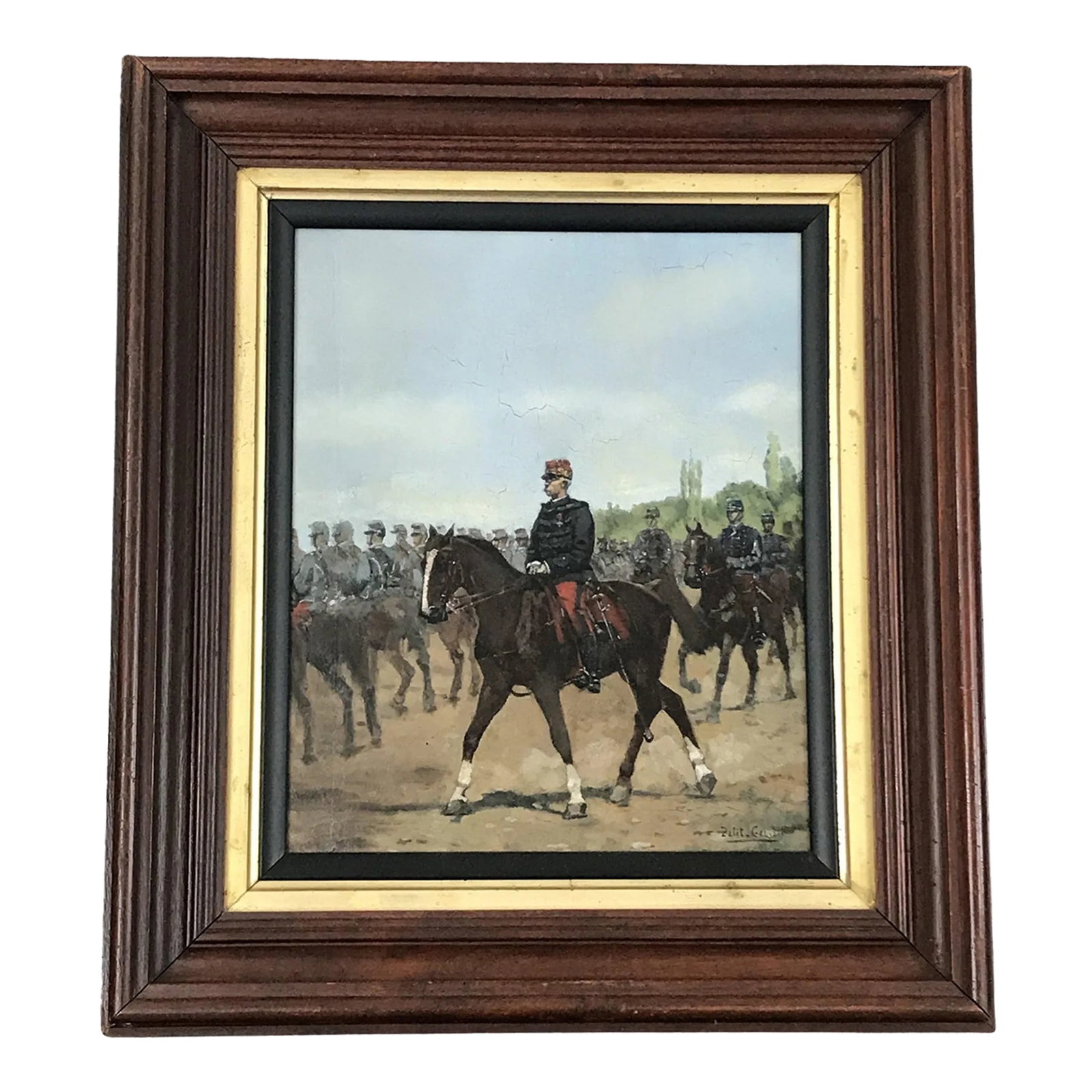 Antique French Oil Painting of Mounted Horsemen by Pierre Peti-Gerard, Framed (1 of 8)