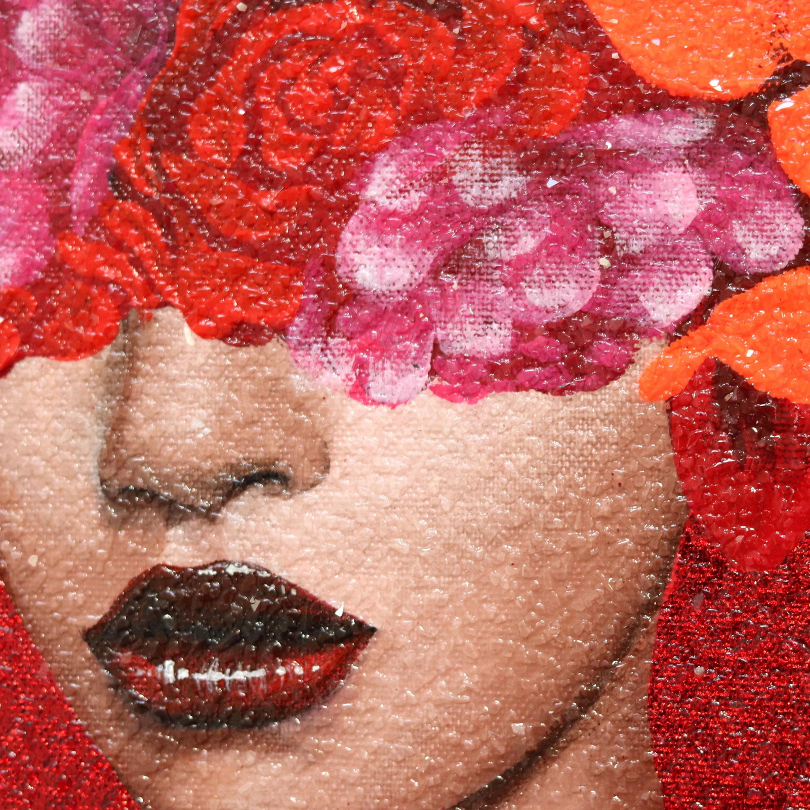 Textured Portrait Floral Pop Art Acrylic Painting "Red" Contemporary Original by Sally K - 4