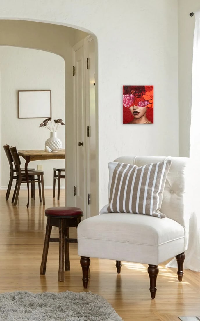 Textured Portrait Floral Pop Art Acrylic Painting "Red" Contemporary Original by Sally K - 8