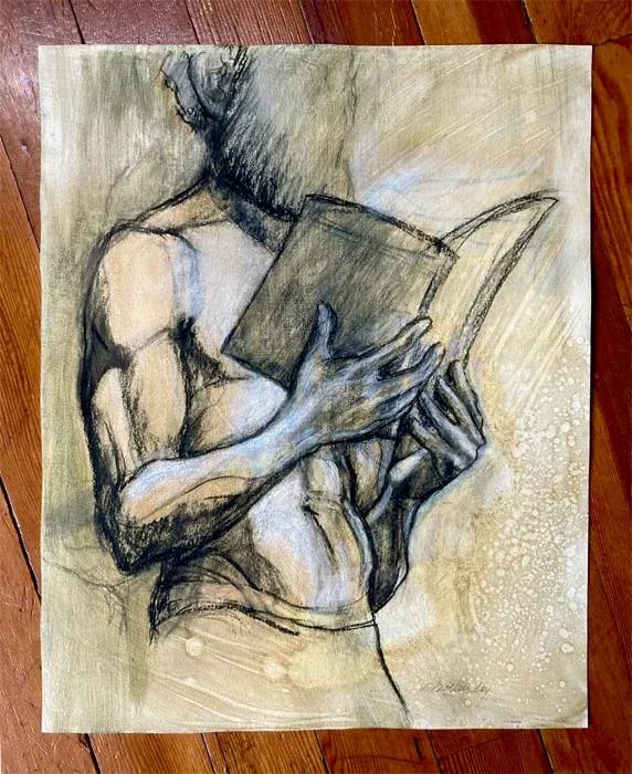 Original Realist Figurative Mixed Media Drawing, "The Reader" by Kathleen Ney - 2
