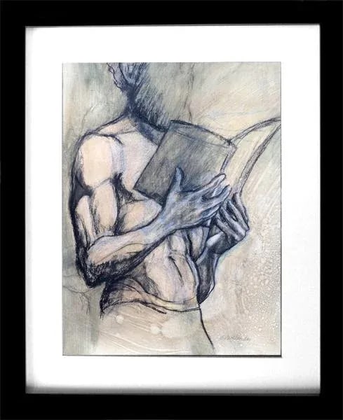 Original Realist Figurative Mixed Media Drawing, "The Reader" by Kathleen Ney - 4
