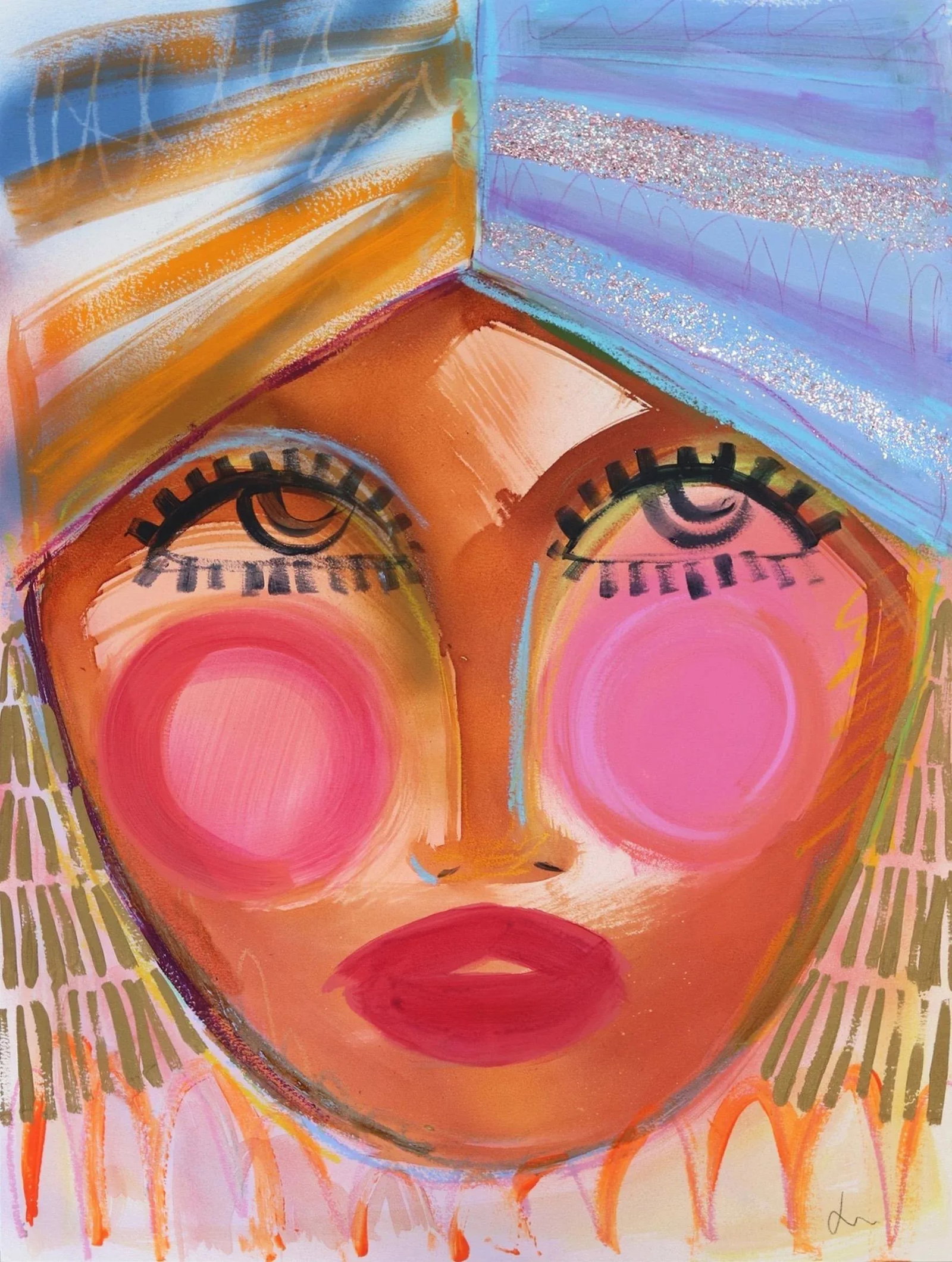 "Selena" Contemporary Original Abstract Face Painting by Lindsey McCord: Inspired by her background in fashion, Atlanta, Georgia-based artist Lindsey McCord creates artworks that encapsulate the fun of being stylish and the accompanying confidence. This original acrylic,